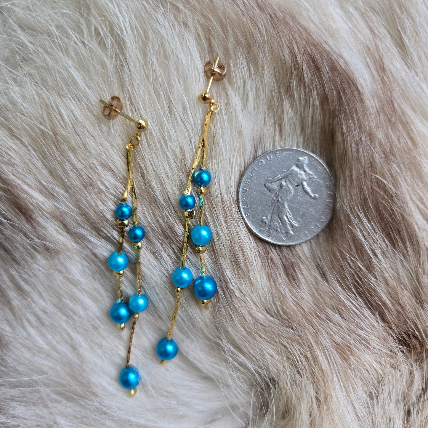 Made in Korea Blue Faux Pearl Drop Earrings - Post Back