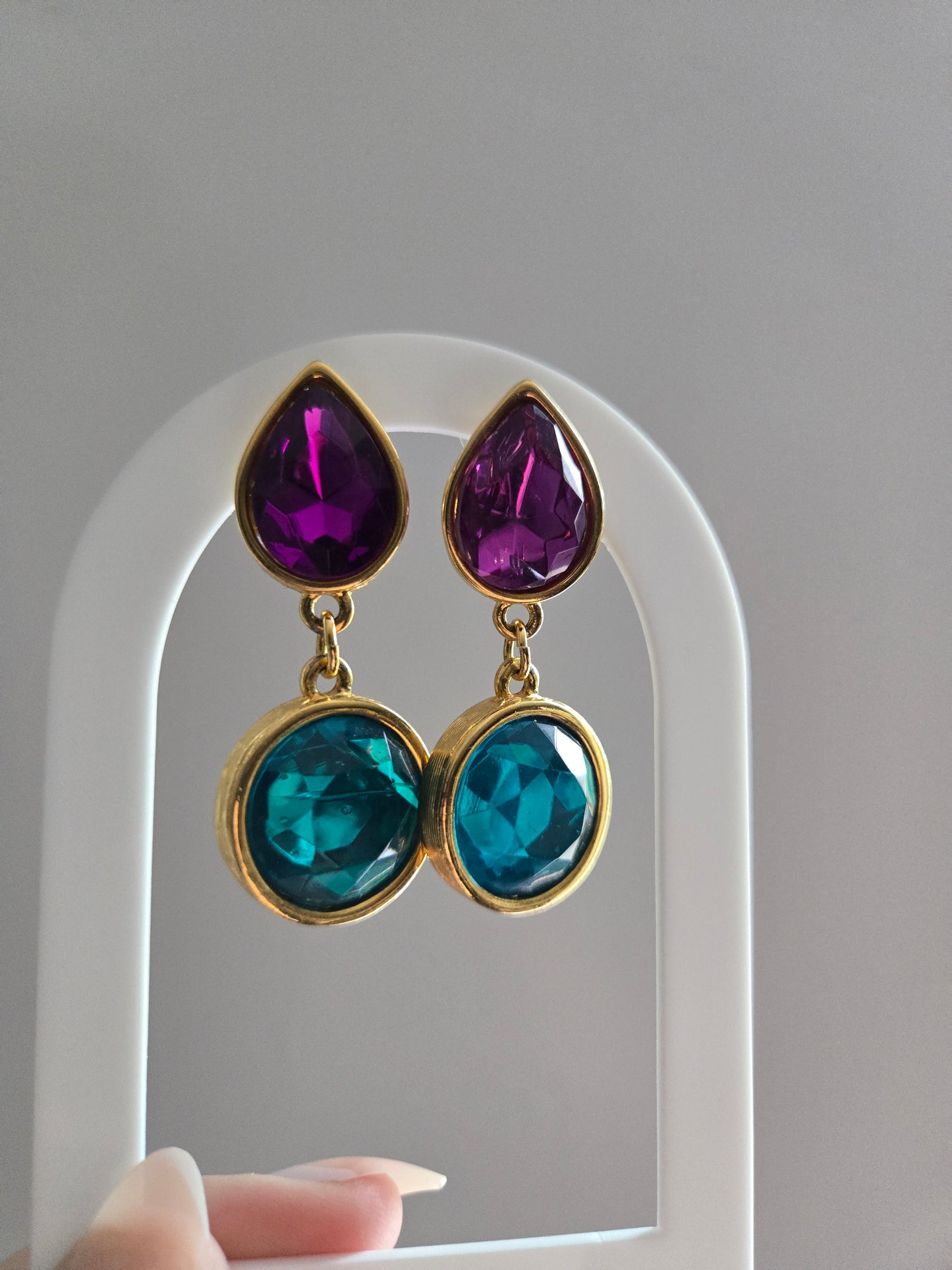 Chunky Gem Vintage Dangle Earrings - Post Back