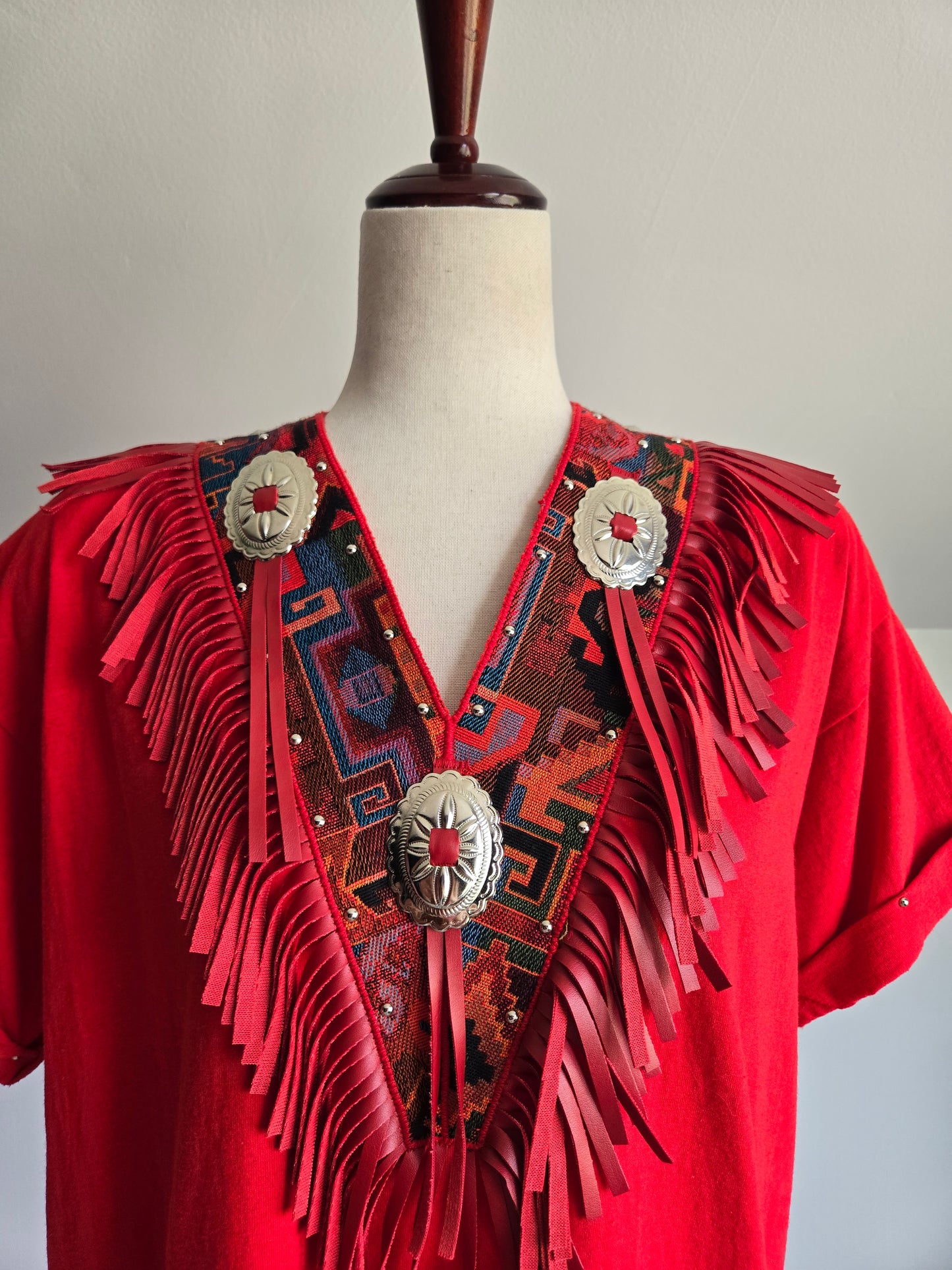 Vintage 90s Joan and J Red Western Fringe Tshirt - L/XL