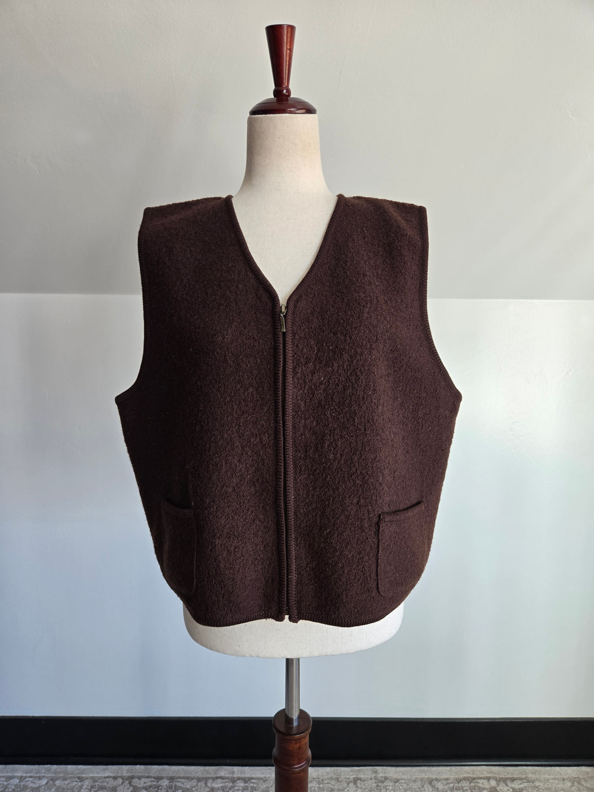 Mixit 90s Brown Boiled Wool Classic Vest - L/XL