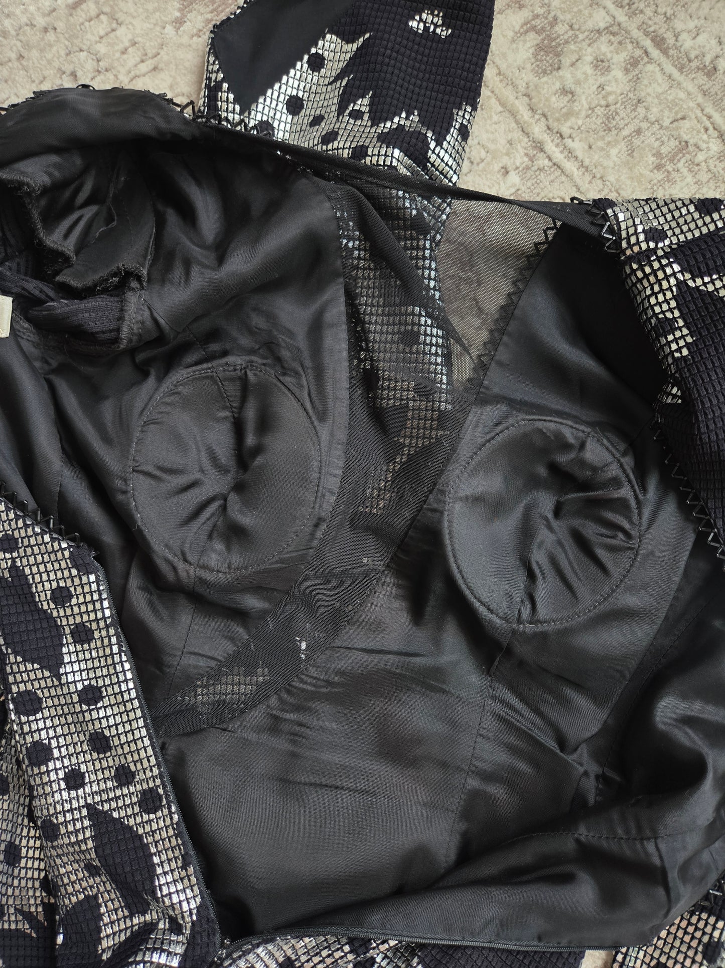 Miss Kansas Estate Black and Silver Janine Asymmetric Hem Dress Made in Italy - XS/S