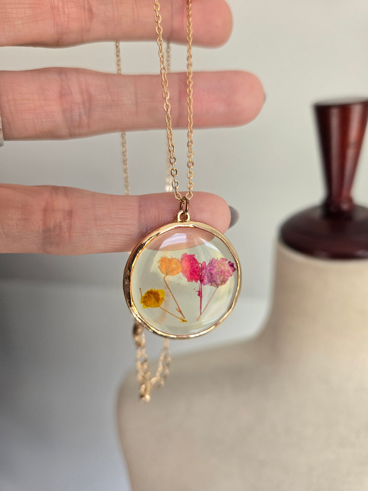 Pressed Flowers Pendant Necklace