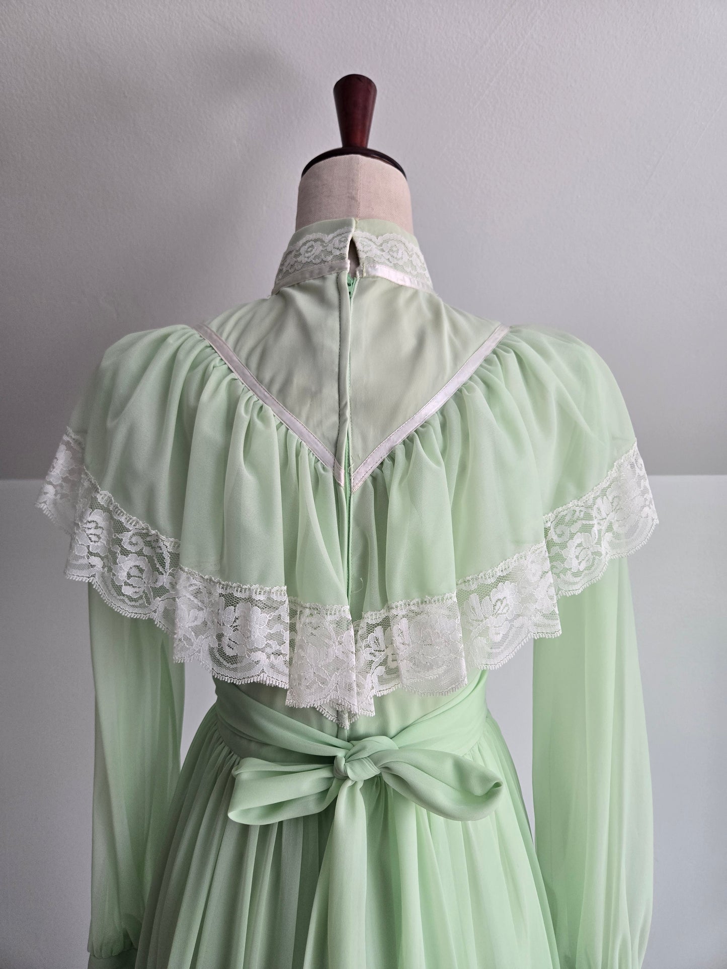 Vintage 1970s Union Made Lime Green Coquette Formal Dress - Small