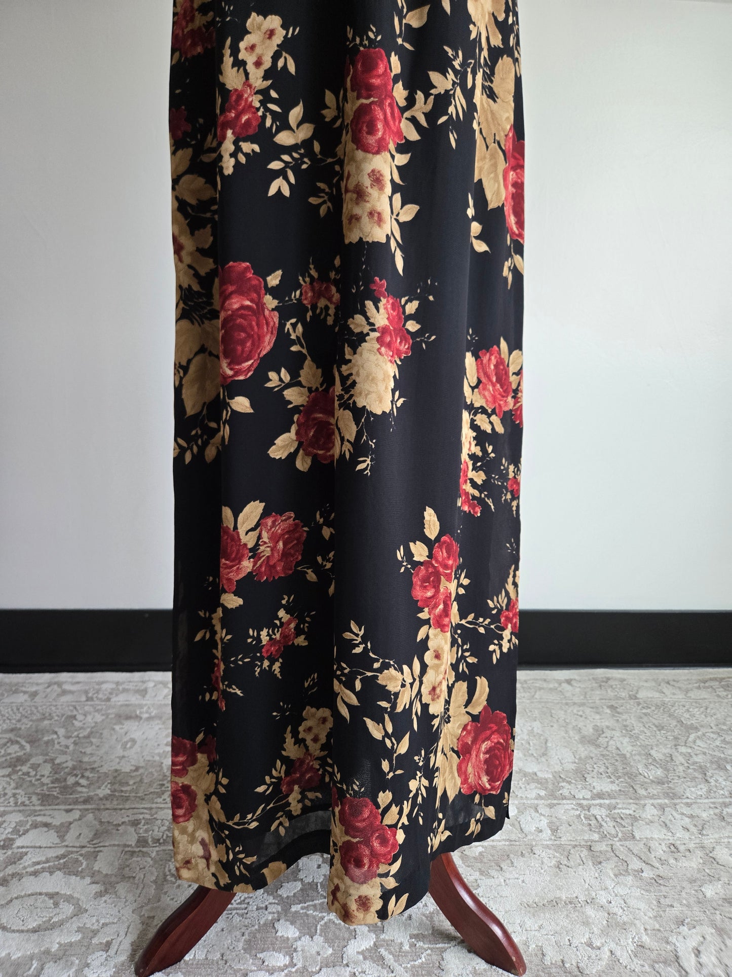 Carol Anderson 90s Deadstock Black Floral Dress - large