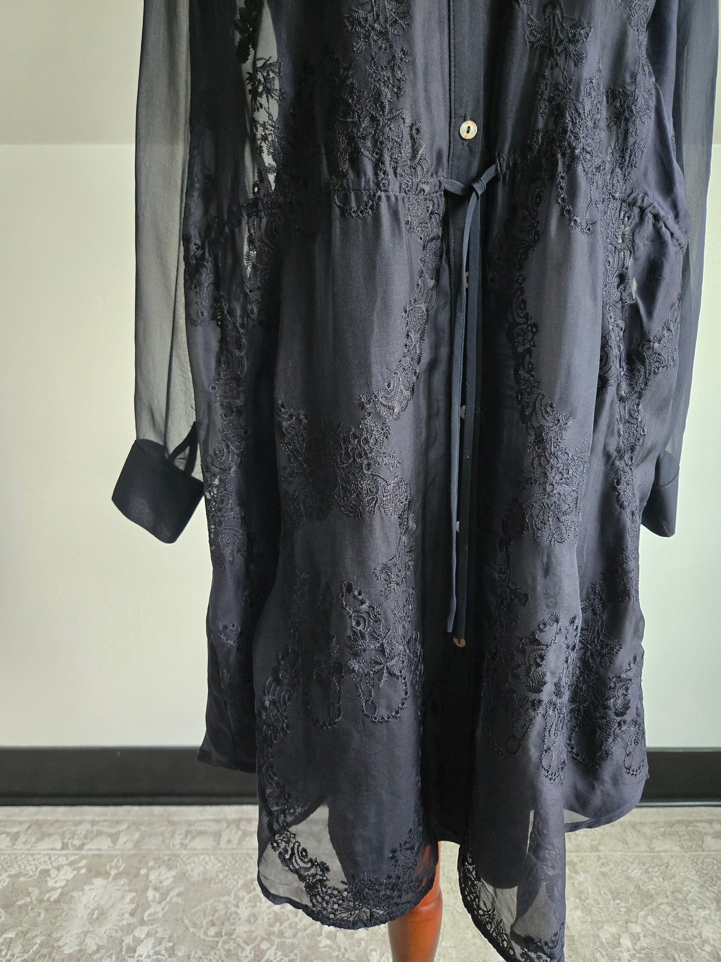 Bailey 44 Silk Black Sheer Embroidered Dress - S/M