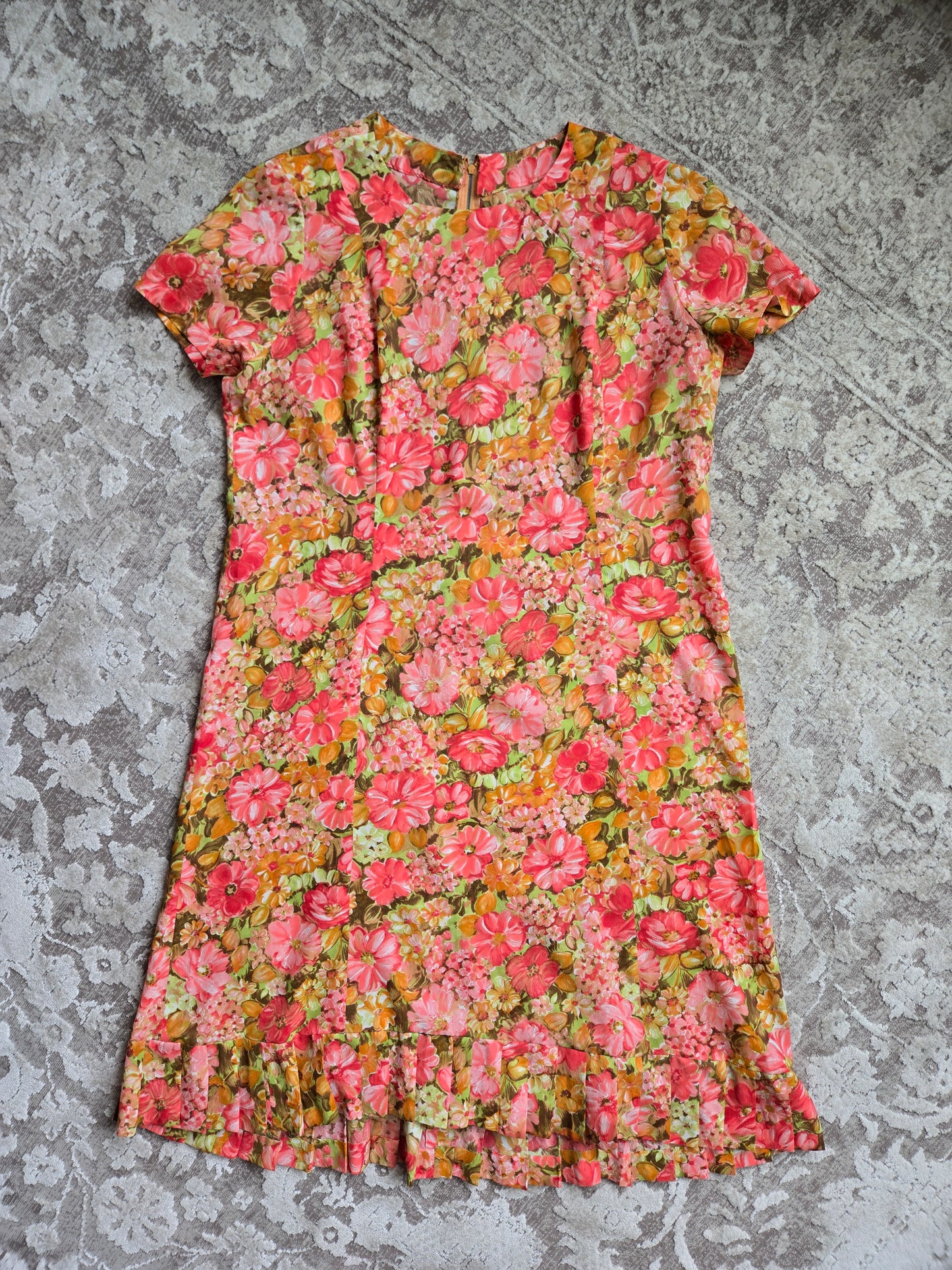 Vintage 1950s Handmade Flower Power Dress - L/XL