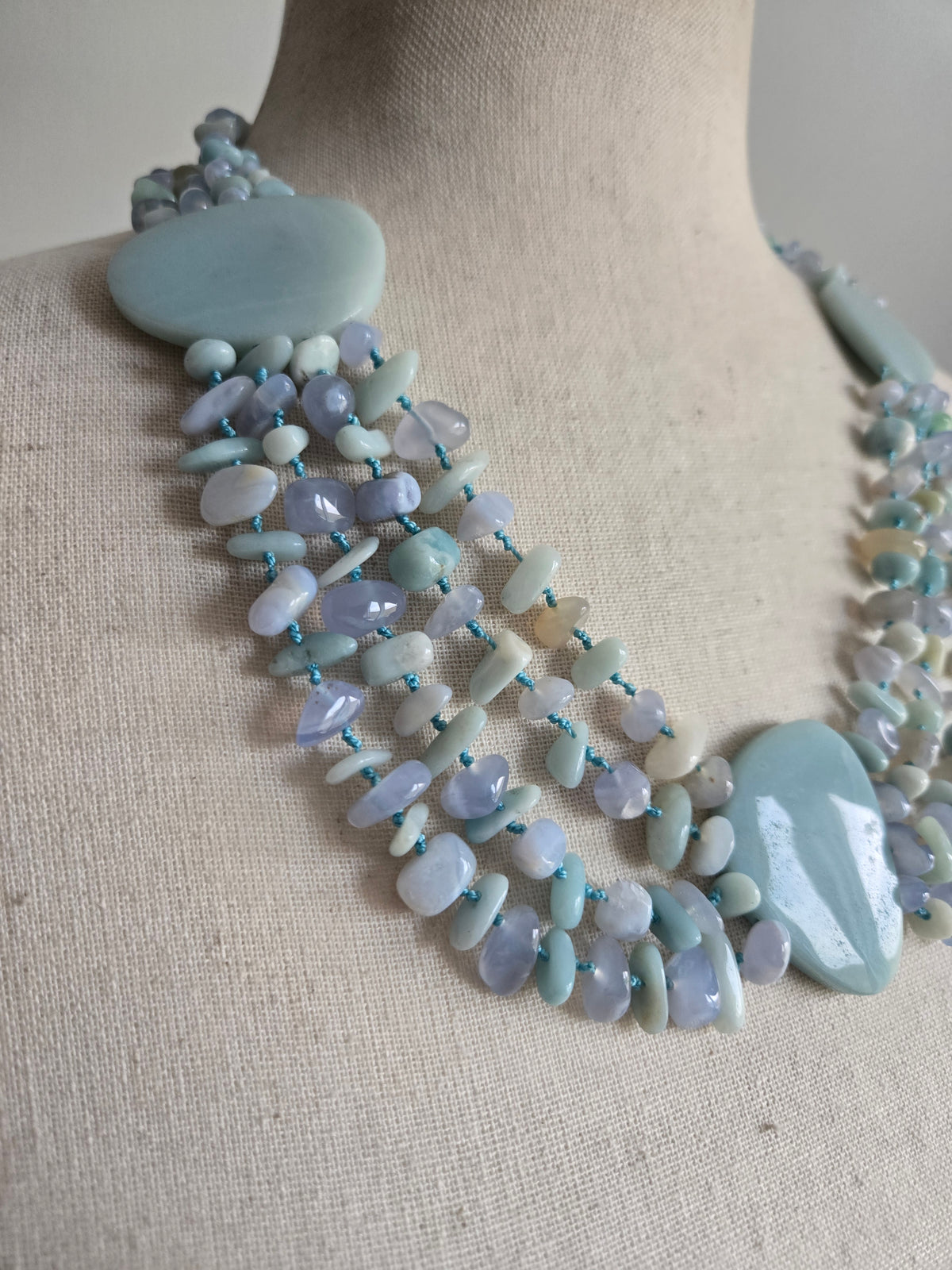 Sajen Signed Hand Knotted Amazonite Multi Strand Necklace