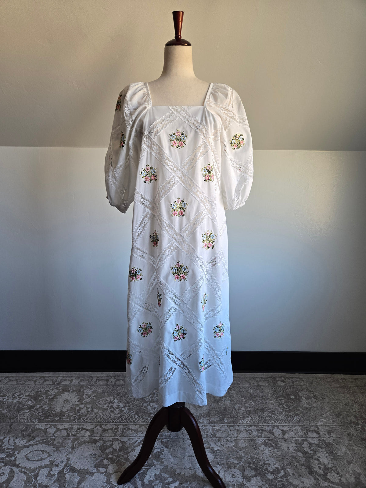 Jesus A Diaz Mexican Cotton Lace and Floral Embroidery Dress - large