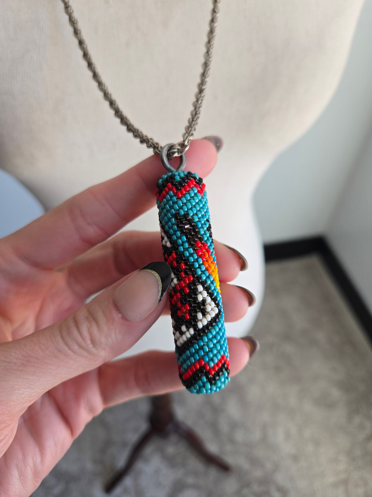 Native American Hand Beaded Pendant Necklace