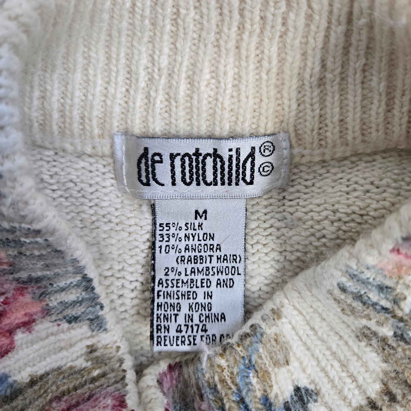 De Rotchild Vintage Silk and Angora Blend Floral Mock Neck Sweater - medium