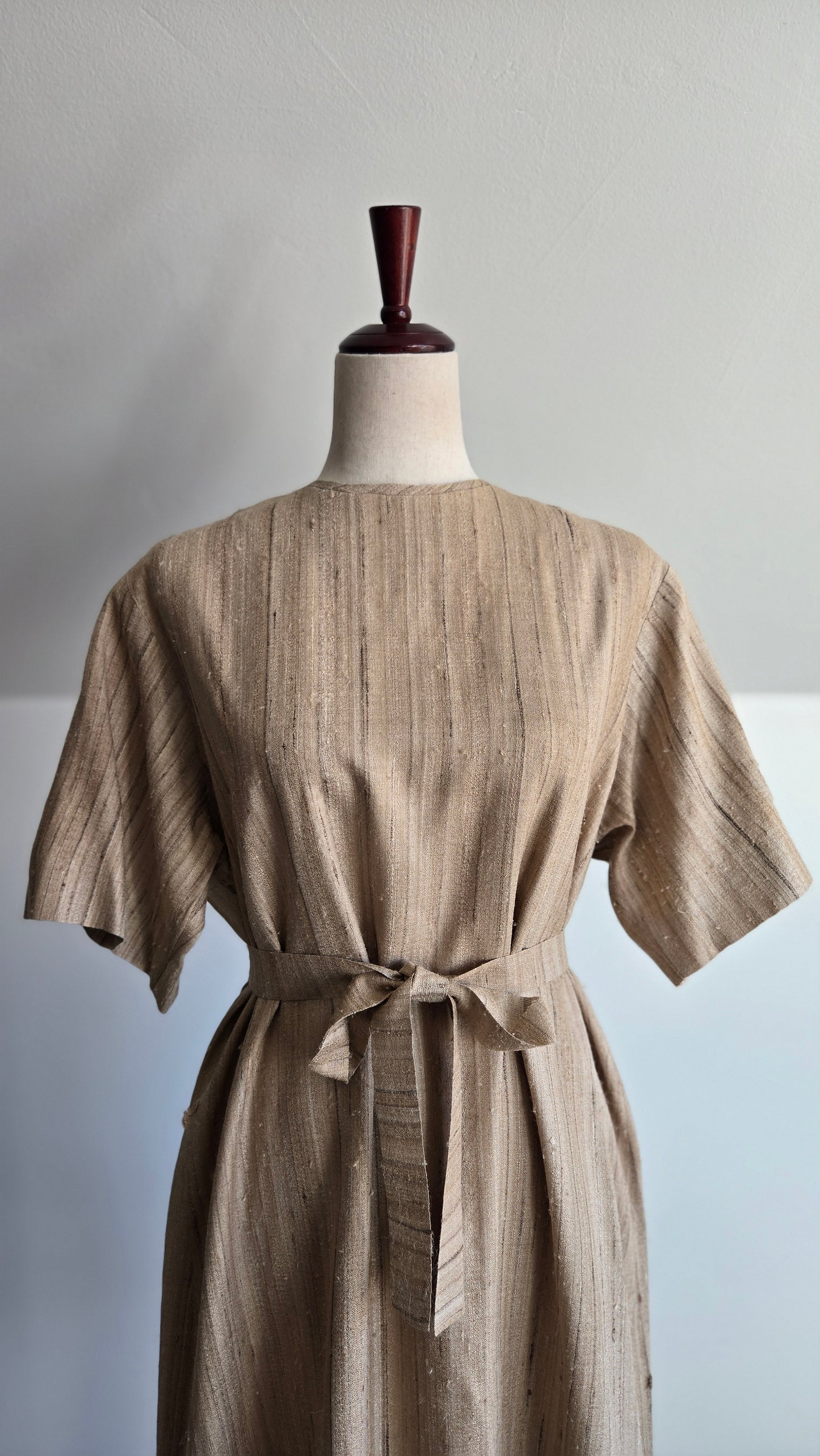 Vintage Raw Silk Tan Hand Made Dress - large