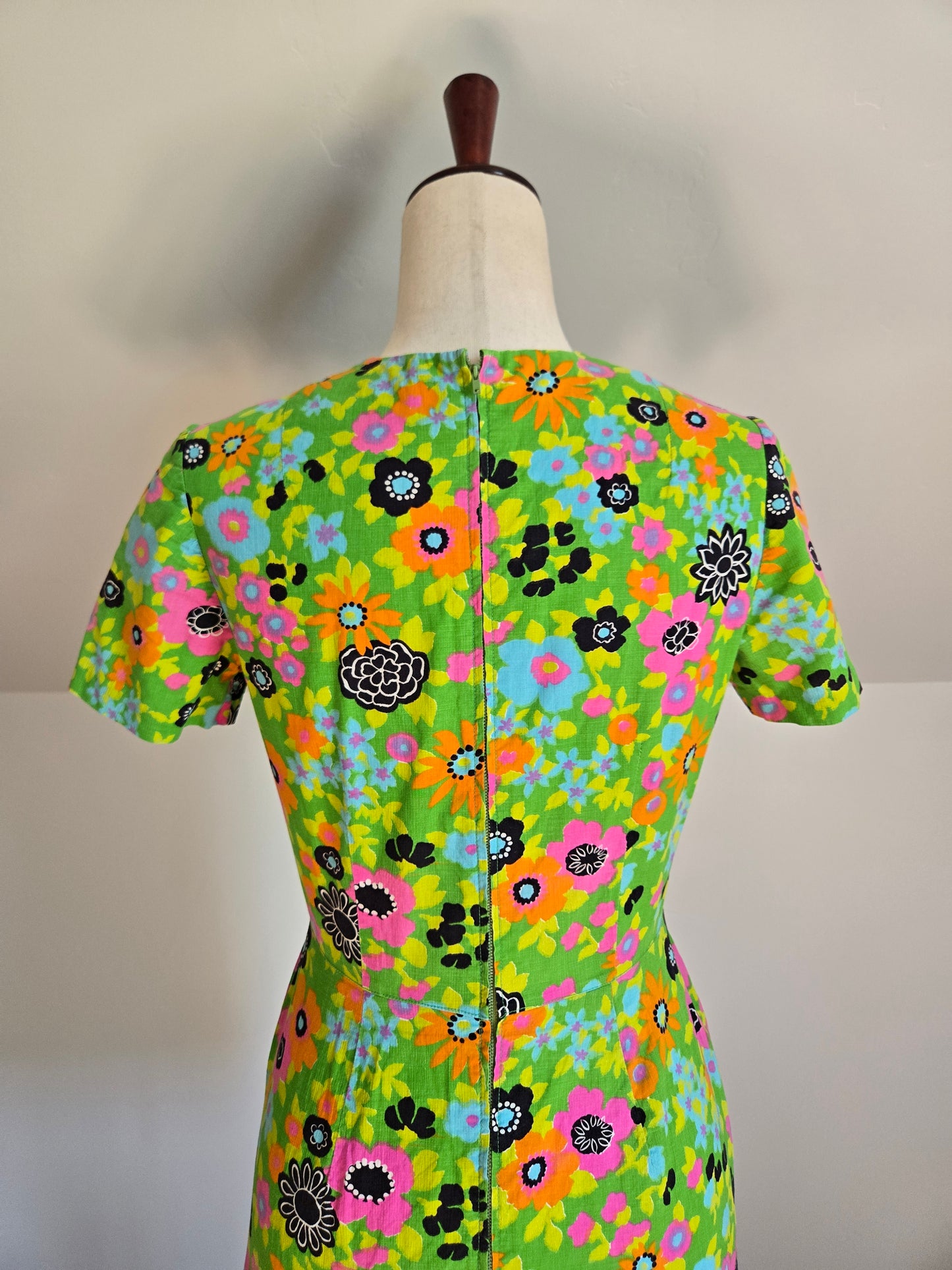 Vintage 1970s Dayglo Cotton Dress - XS/Small