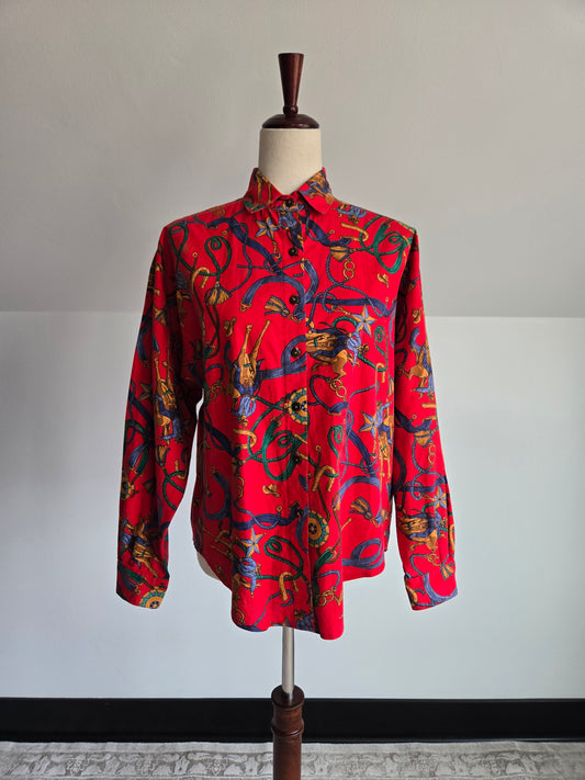 Circle T Vintage Cowboy Motif Cotton Western Shirt - medium