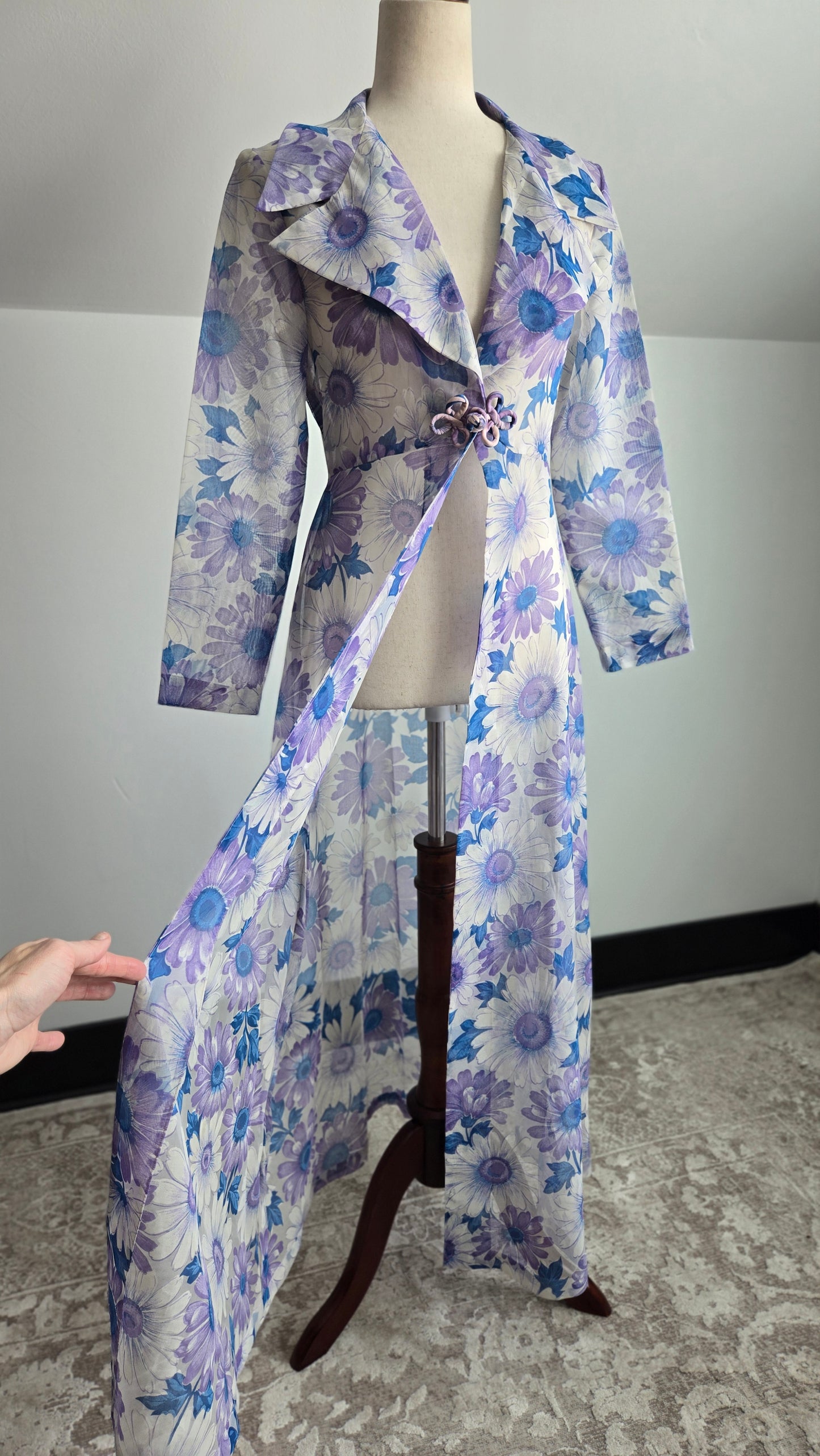 Vintage 70s Shear Floral Duster - Small