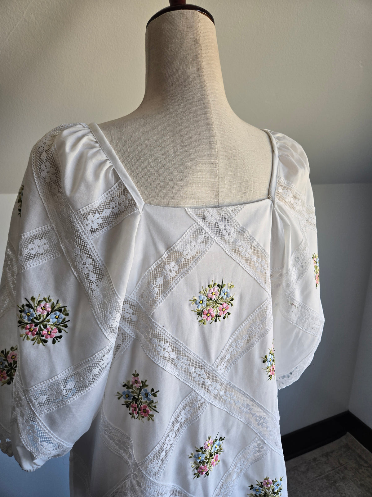 Jesus A Diaz Mexican Cotton Lace and Floral Embroidery Dress - large
