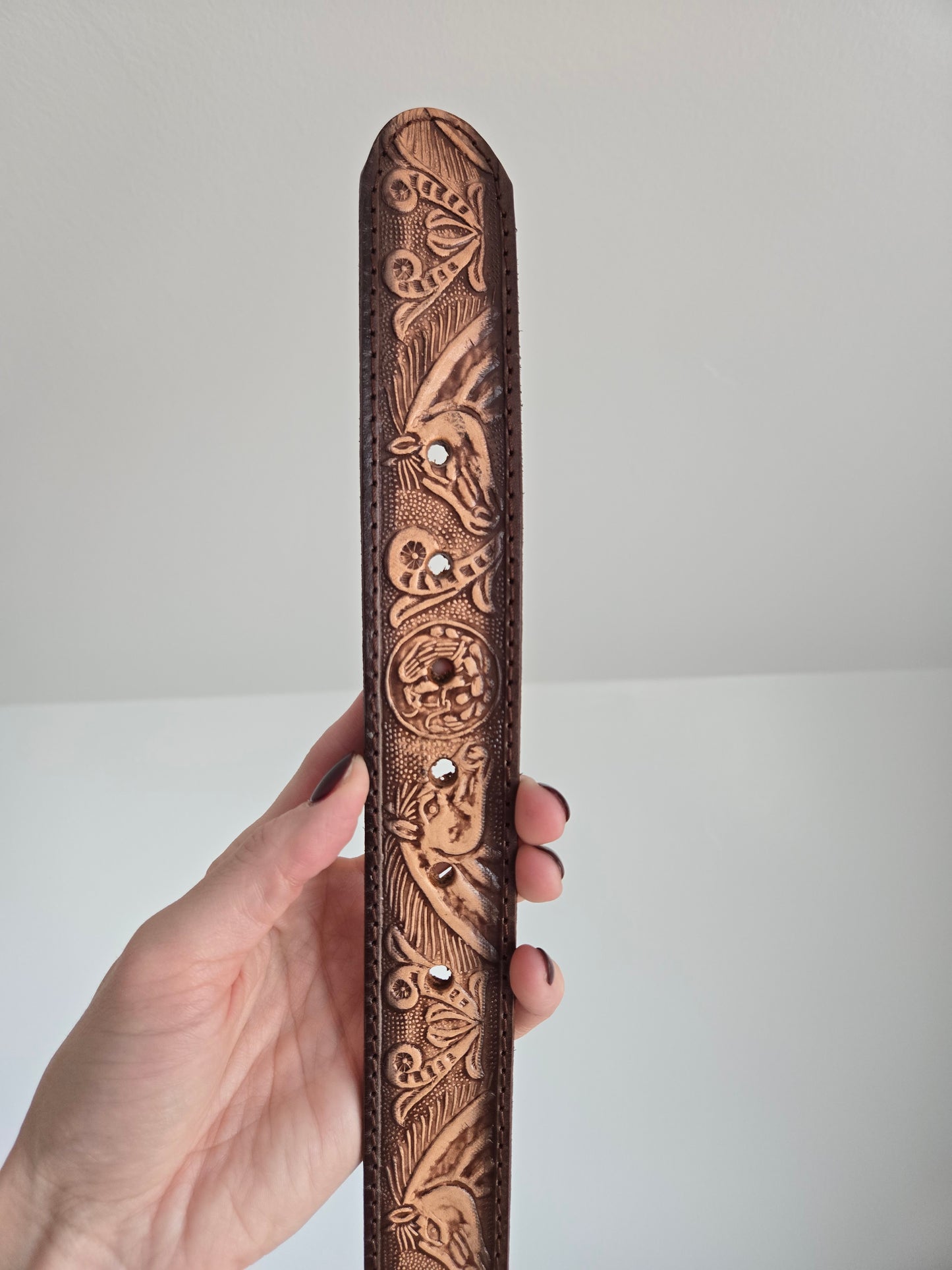 Made in Mexico Tooled Leather Belt with Horses - W31-36"
