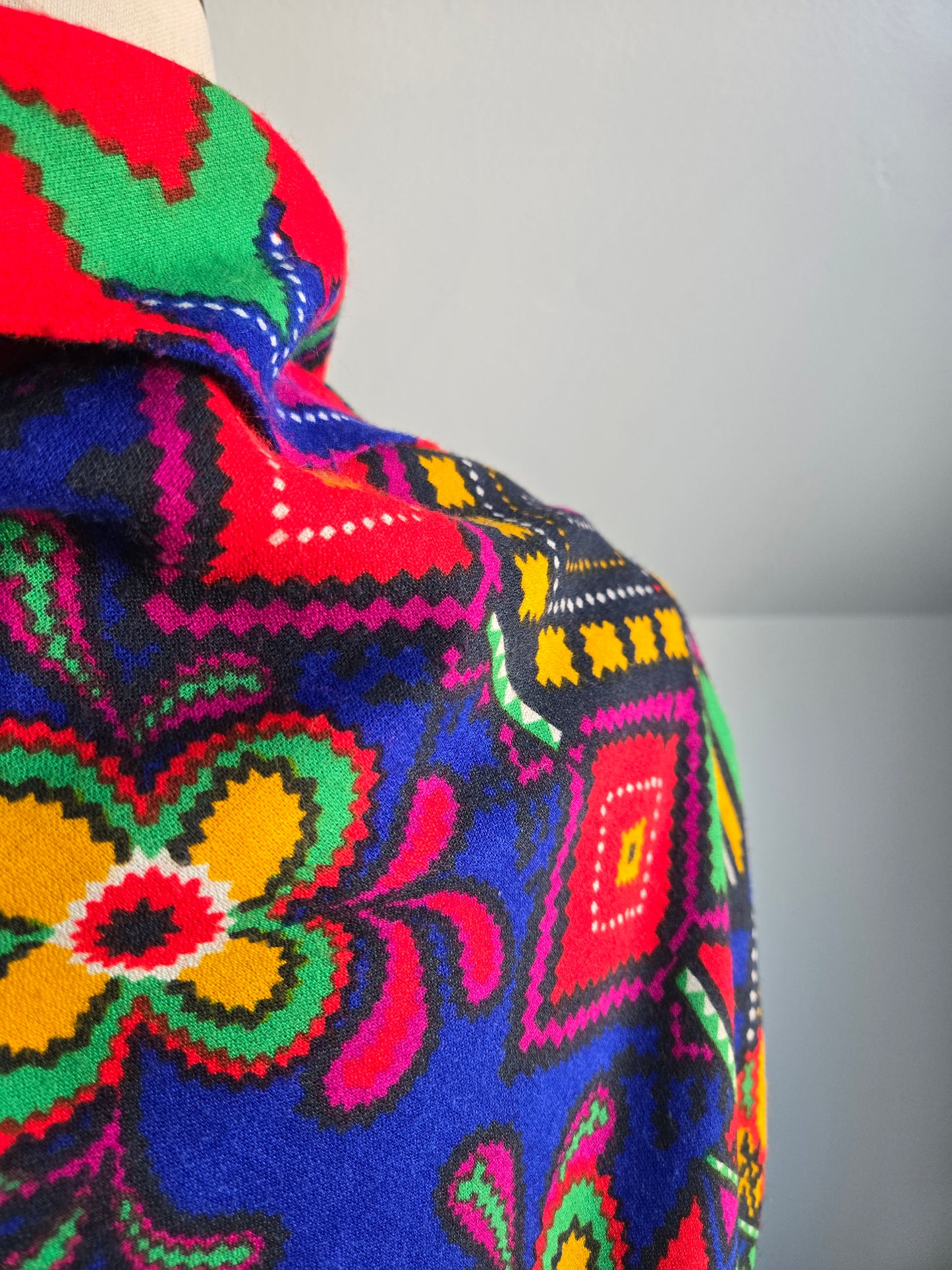 Vintage Barkcloth Dayglo Shawl with Fringe - OS