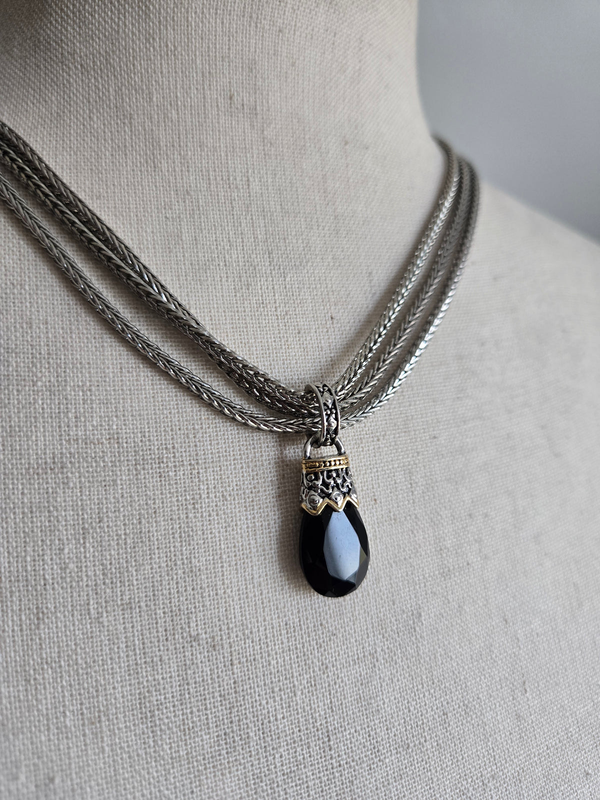 Premier Designs Silver Necklace with Black Glass Bead Drop