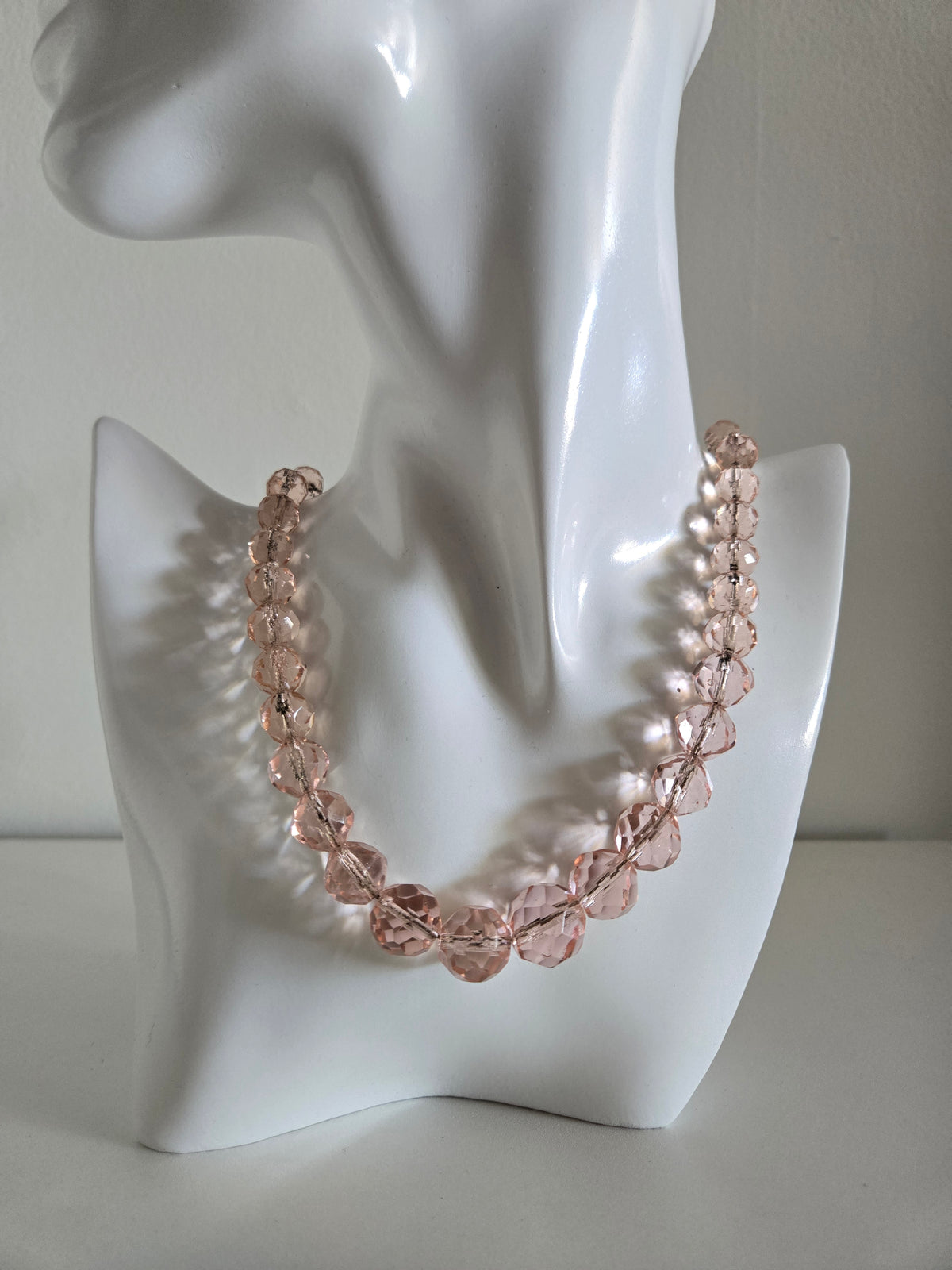 Vintage Pink Crystal Faceted Glass Necklace