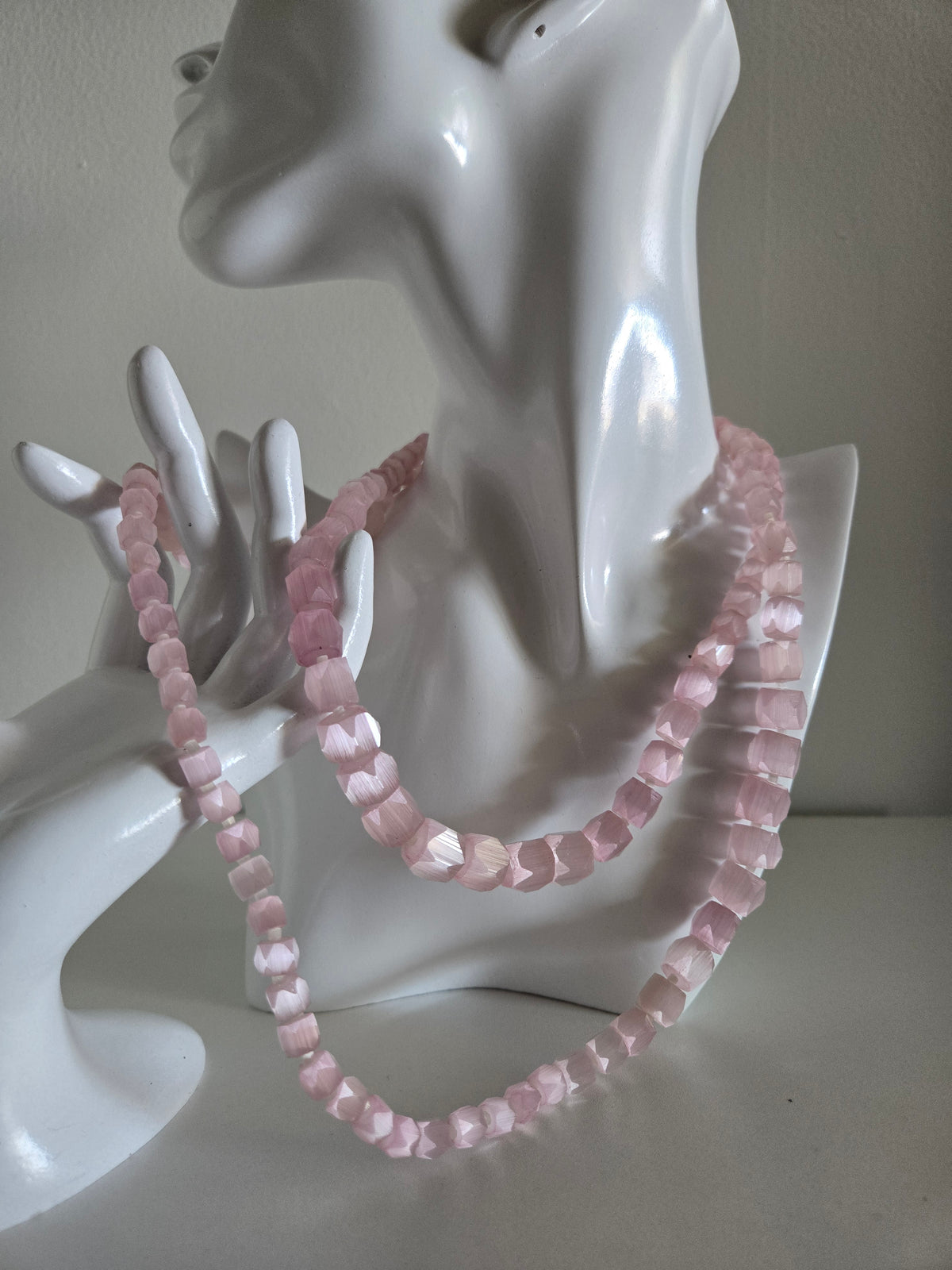 Pink Selenite Genuine Stone Long Necklace