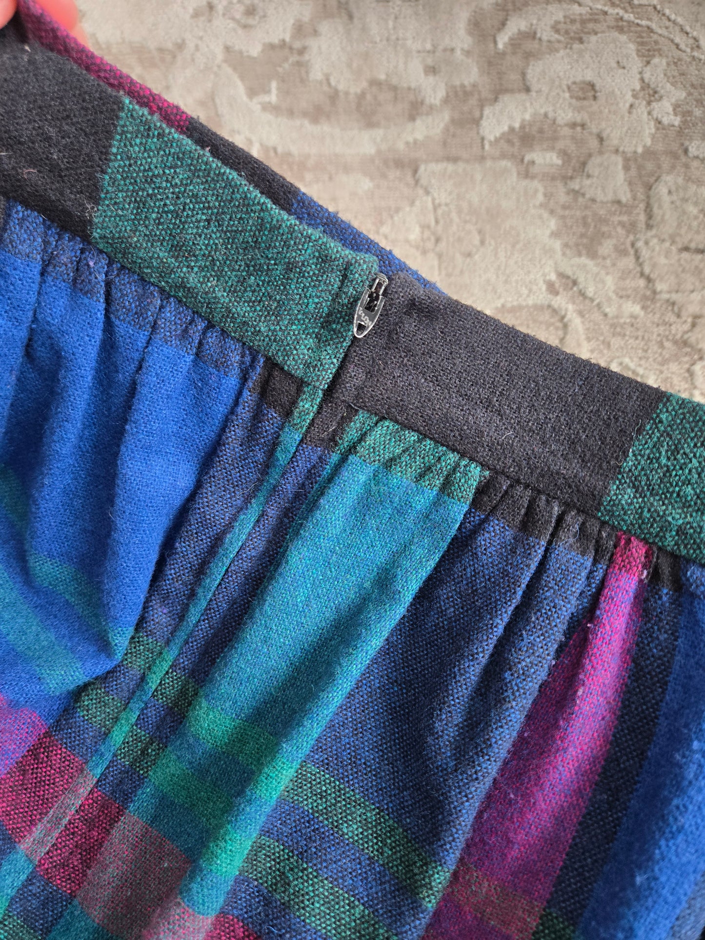 Pliers Vintage 70s Wool Colorful Plaid A-Line Skirt - W24"