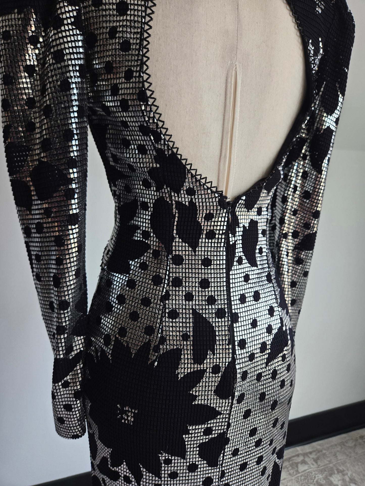 Miss Kansas Estate Black and Silver Janine Asymmetric Hem Dress Made in Italy - XS/S