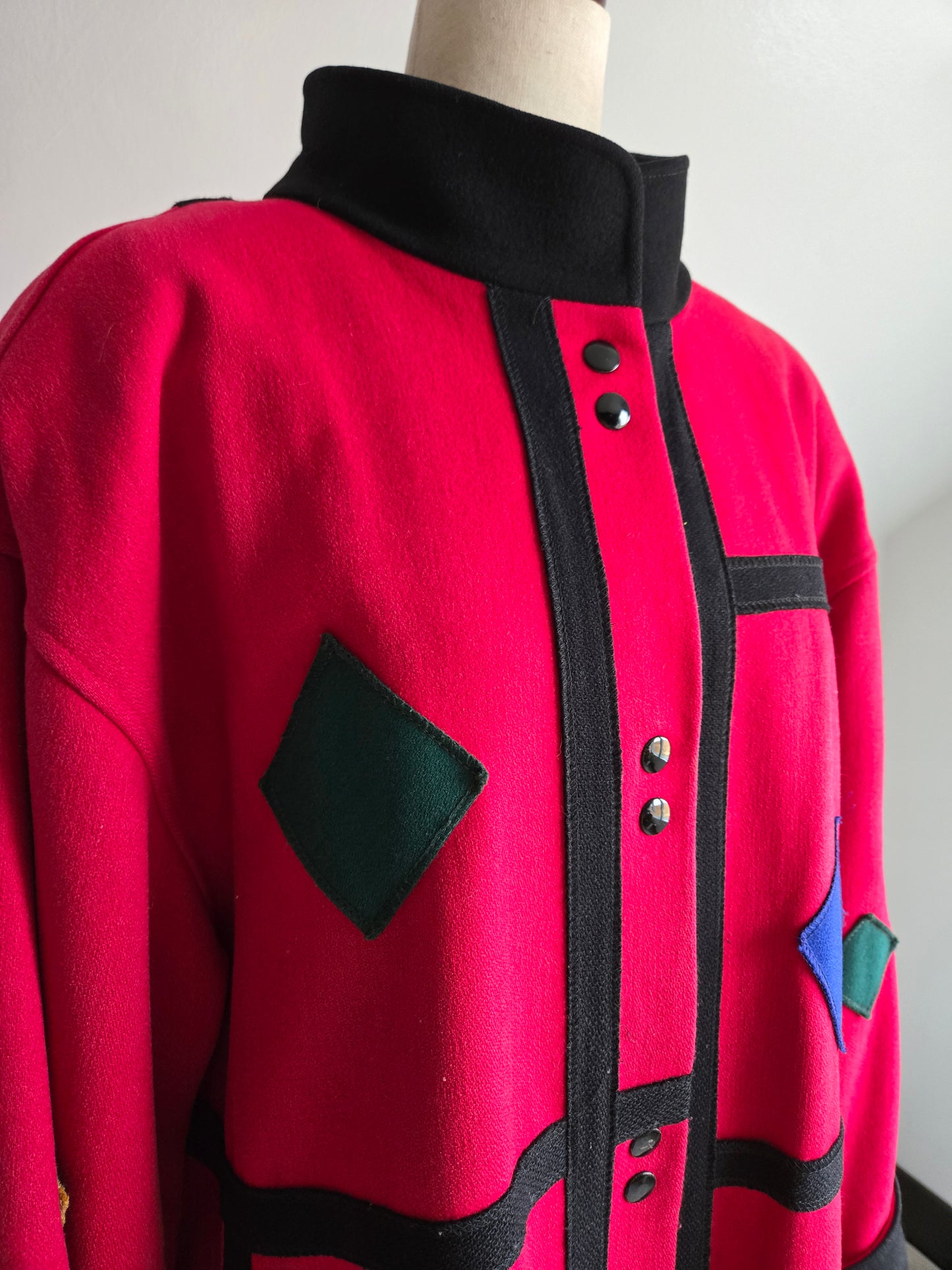 Vintage 1980s Geo Patch Wool Coat Made in Yugoslavia - 2XL