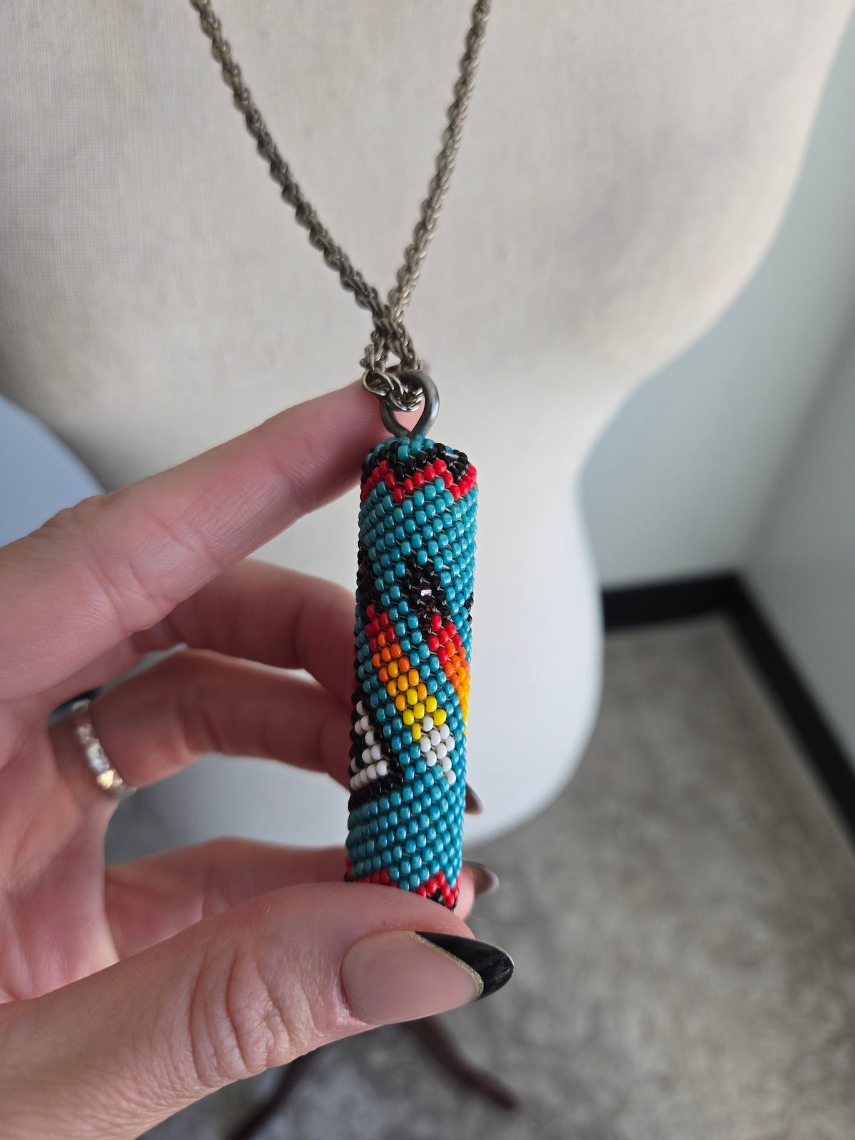 Native American Hand Beaded Pendant Necklace