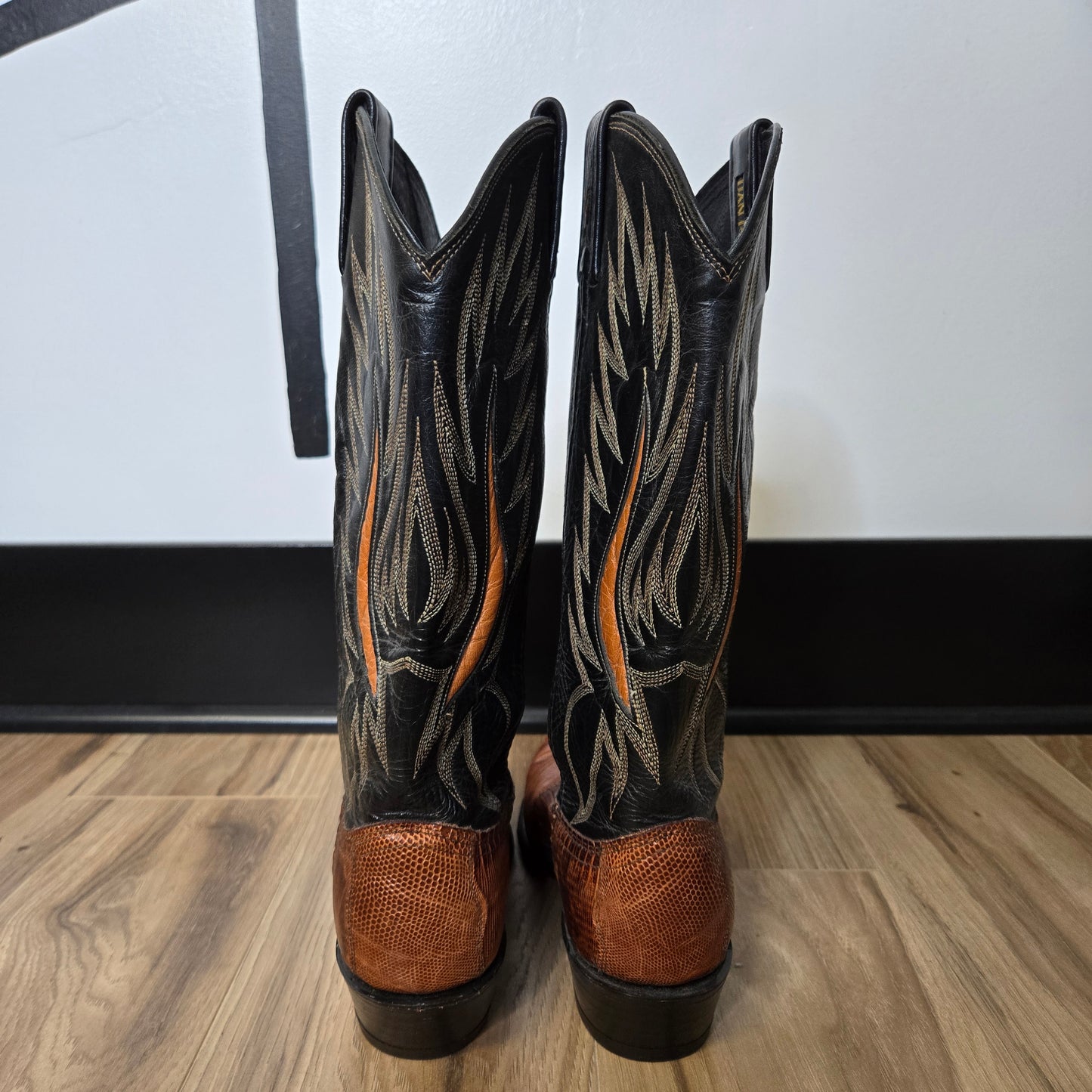 Dan Post Vintage Leather Cognac and Black Western Boots