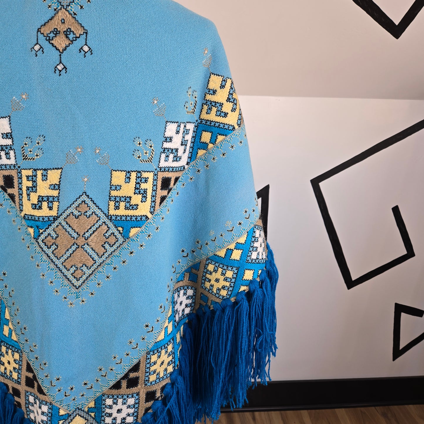 Turquoise Southwest Hand Woven Poncho/Shawl - OS