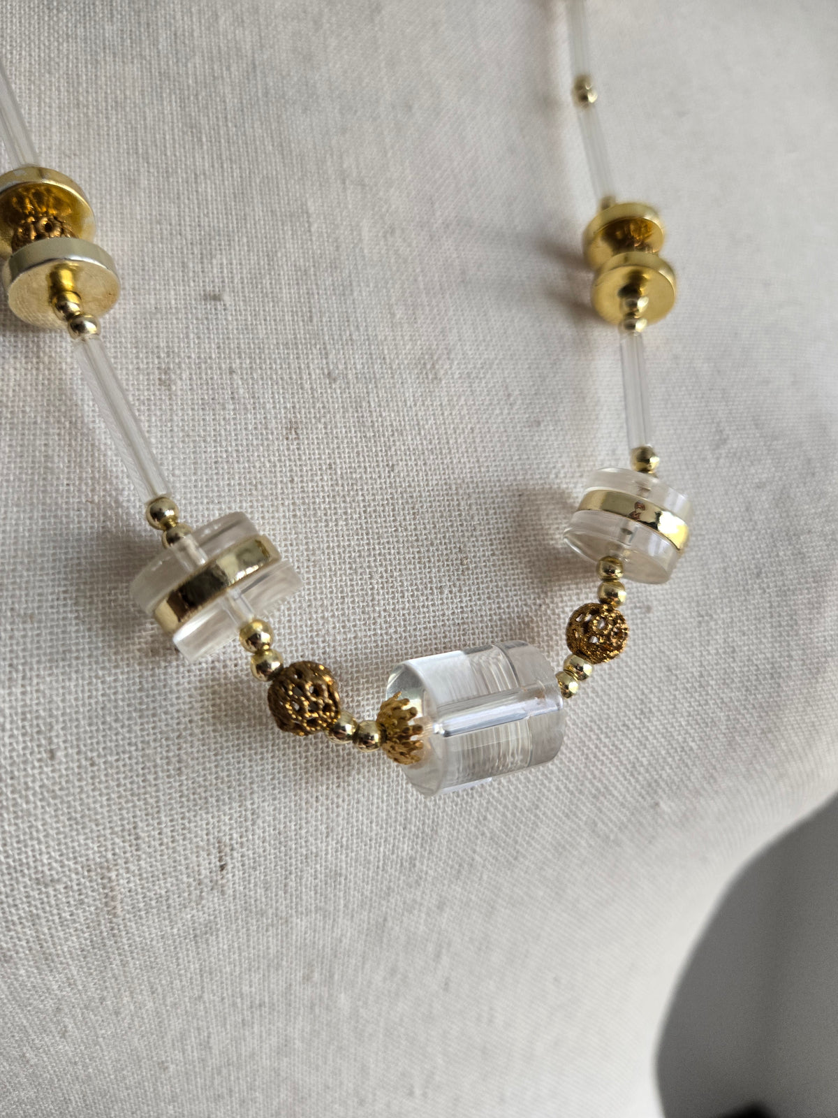 Vintage Clear Lucite and Gold Statement Necklace