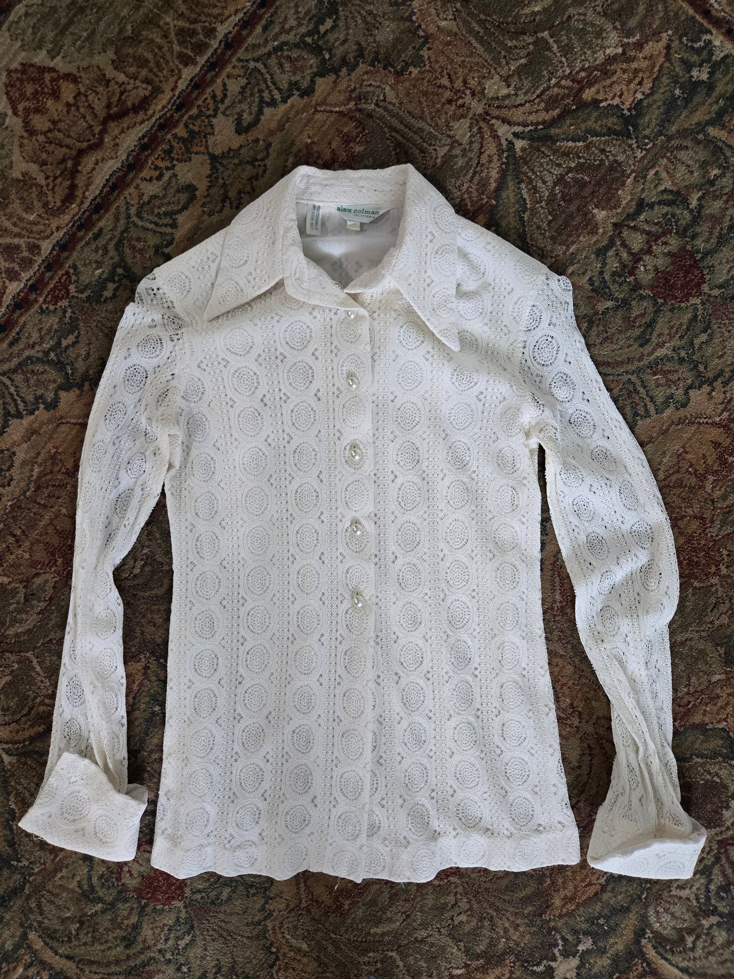 Alex Coleman Vintage 70s Lace Button Down Top - XS/S