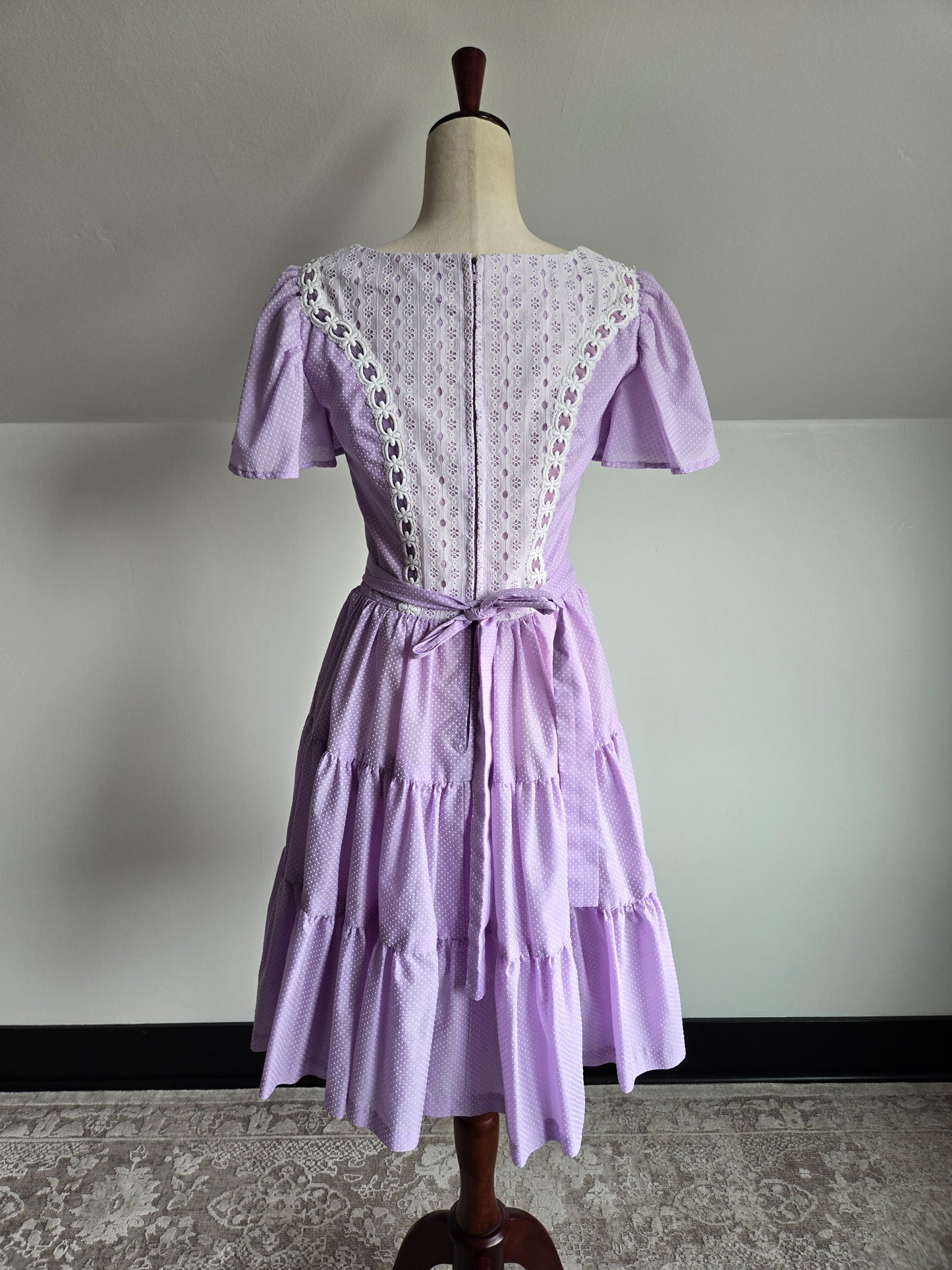 True Vintage 1950s Western Swing Dancing Dress Lavender and White - S/M
