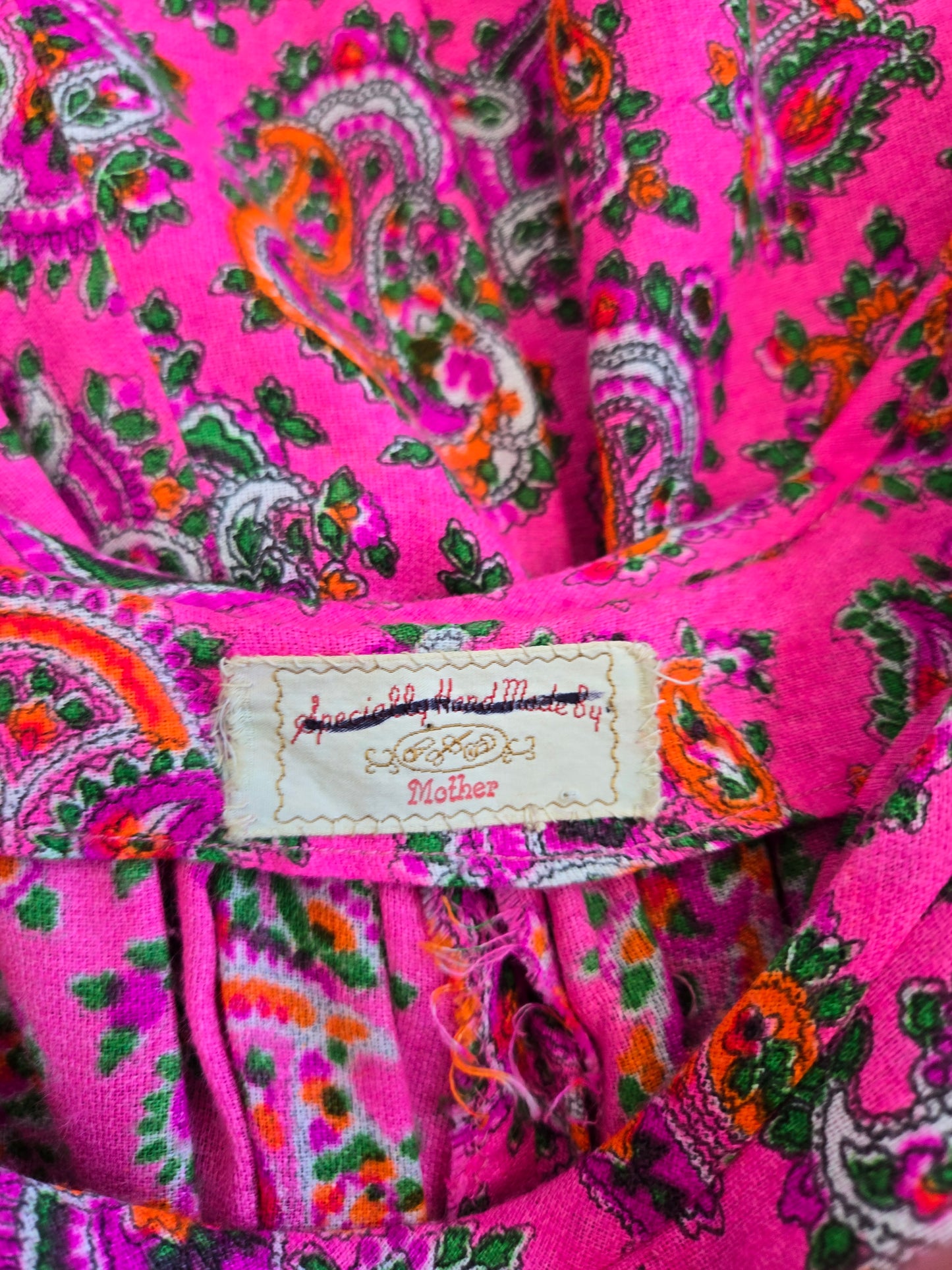 Vintage Pink Paisley Brushed Acrylic Dayglo Print Dress - XS/S