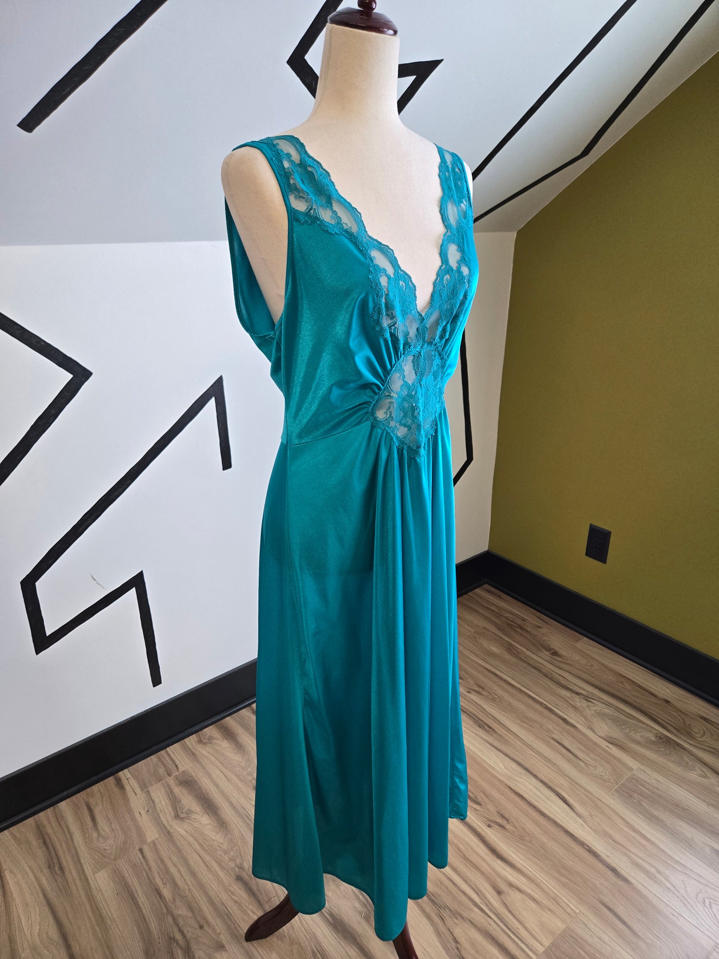 Adonna Vintage Turquoise Blue Negligee Maxi Dress - large