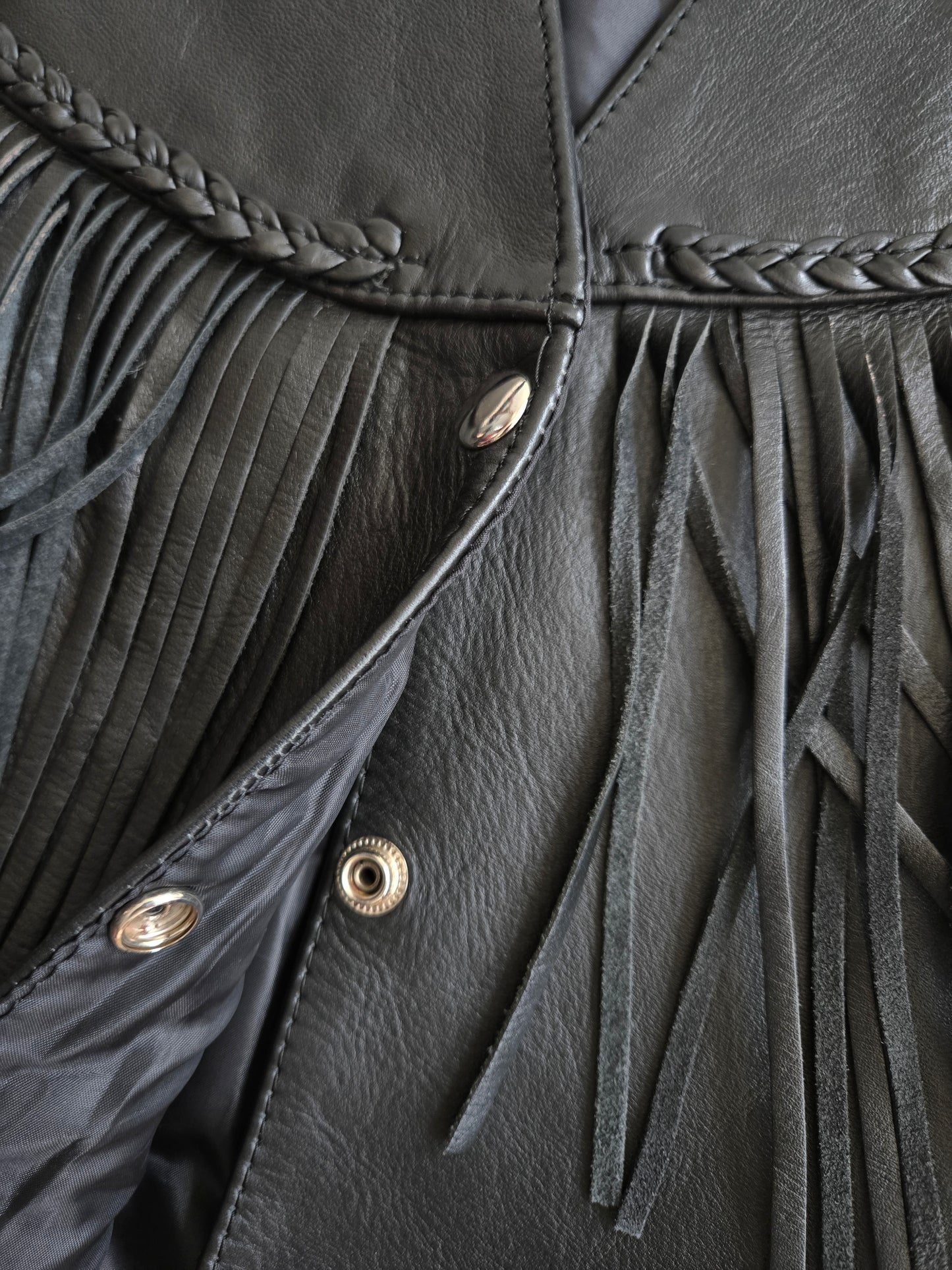 Zony Inc Black Genuine Leather Fringe Vest - XL