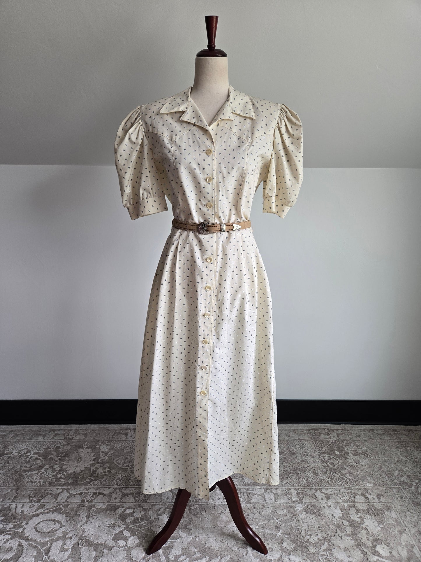 Trego's Westwear Vintage Cotton Dress with Horseshoe Print - Large