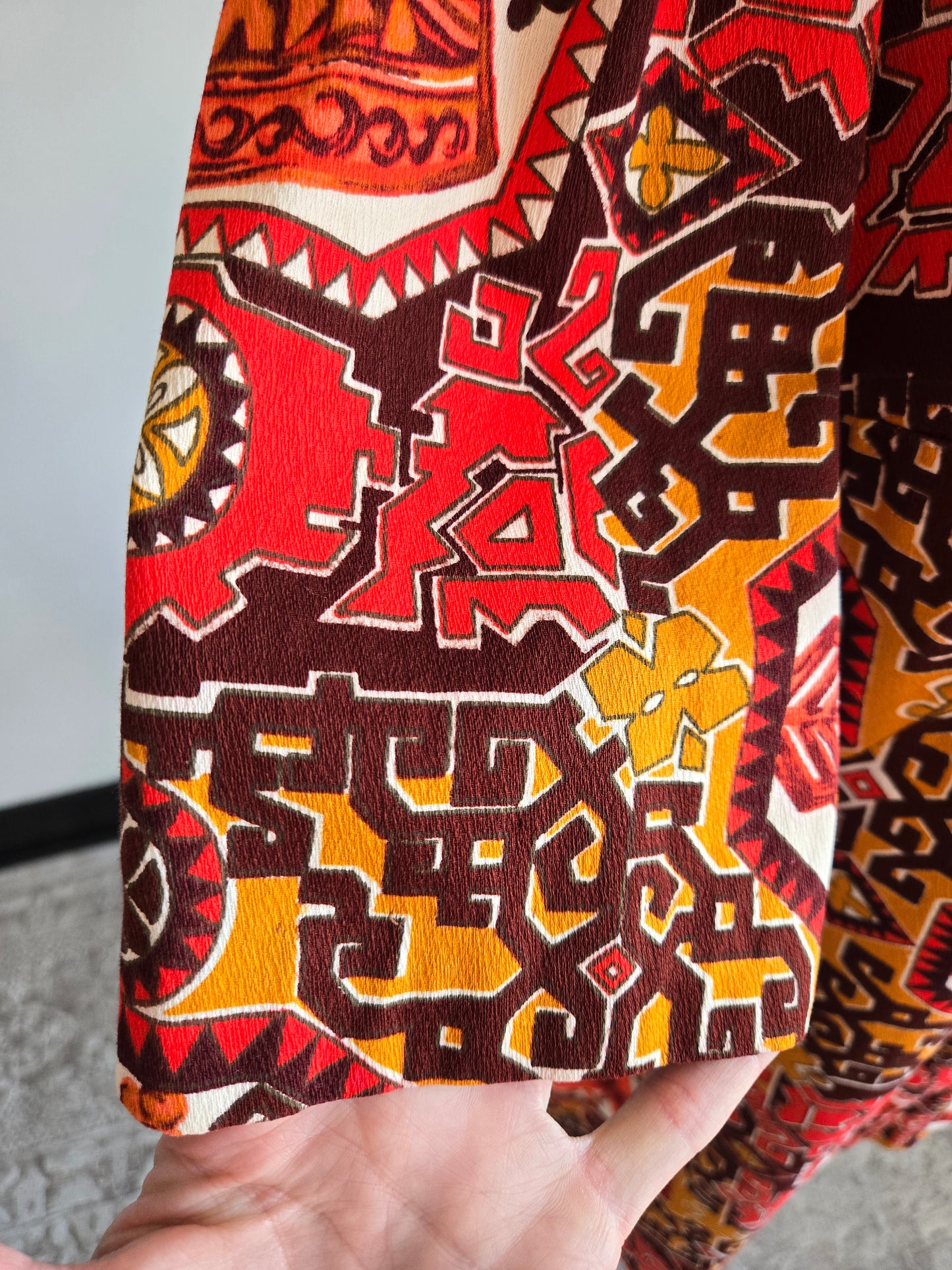 Vintage Barkcloth Red Hawaiian Print Dress - XL