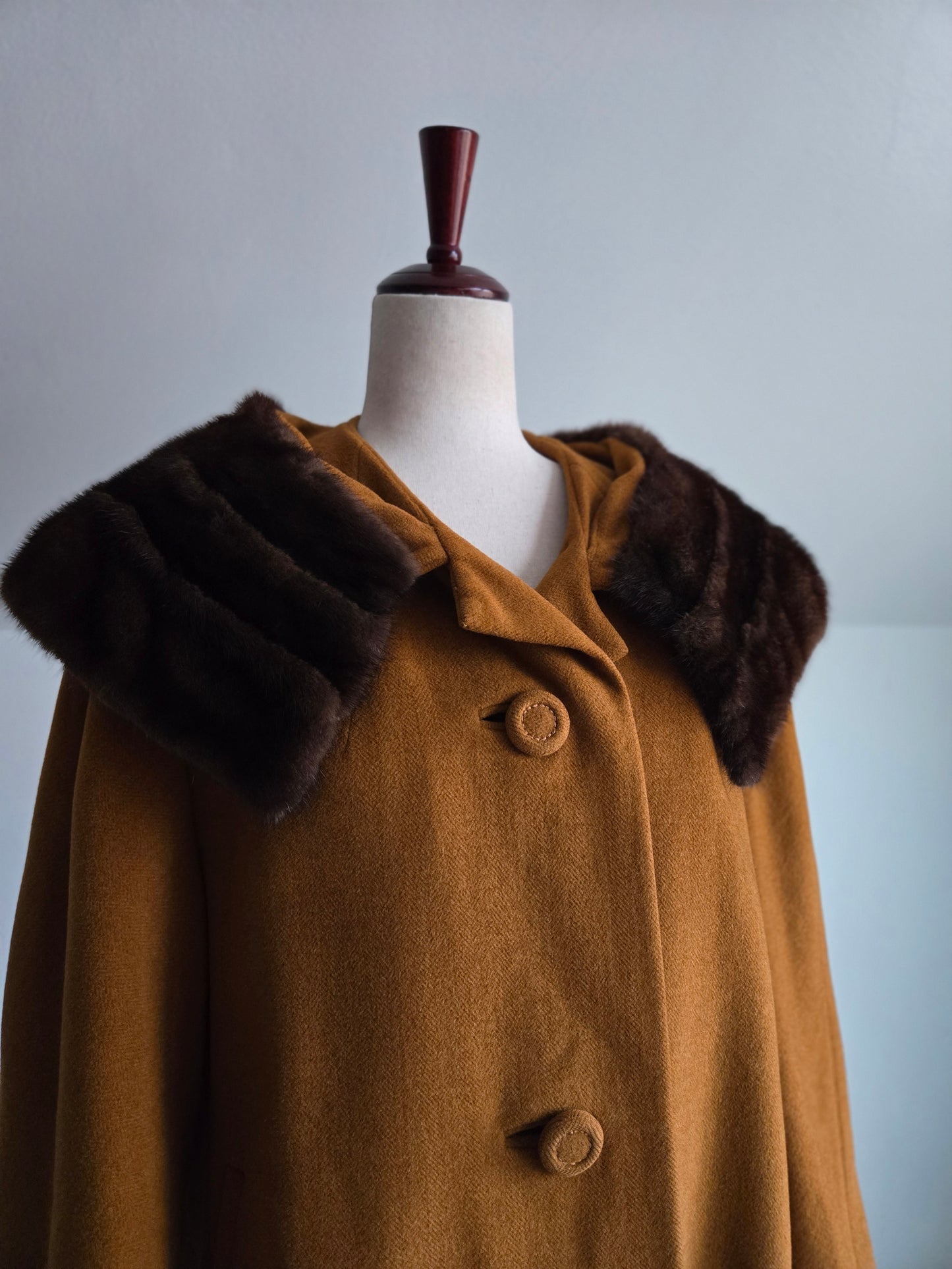 Vintage 1950s Rothmoor Wool Church Coat with Mink Fur Collar - XL/2XL