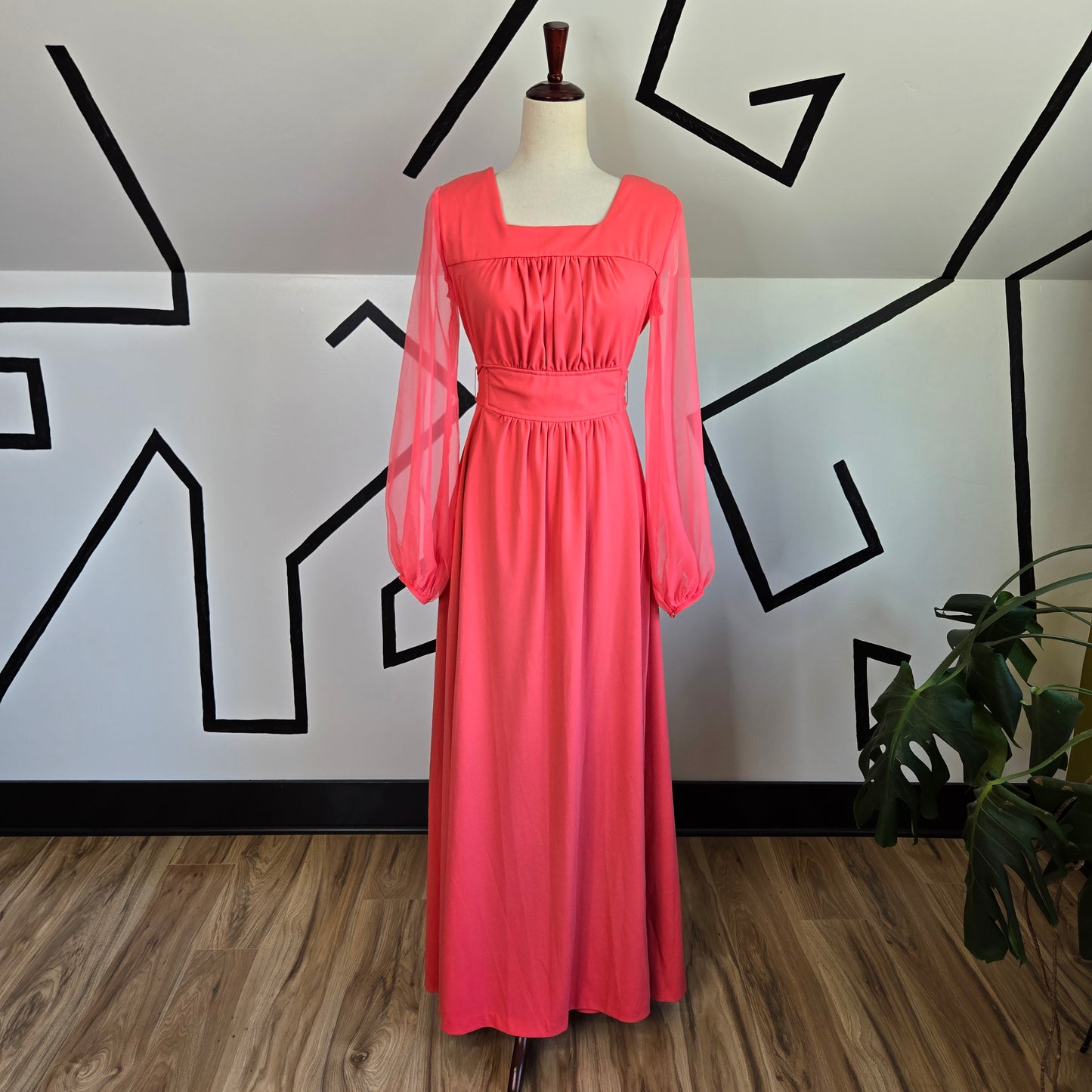 Vintage 1970s Shear Bubble Sleeve Maxi Dress - Small/Medium