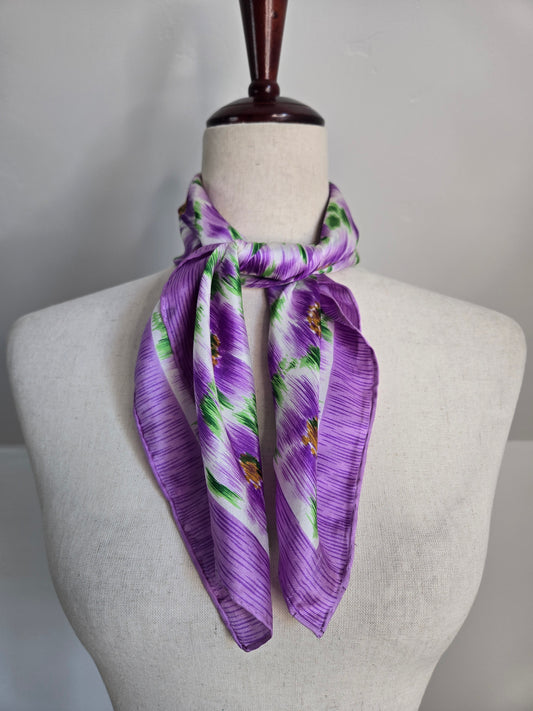 Vintage 1940s Glentex 100% Silk Lavender Floral Scarf Made in Japan