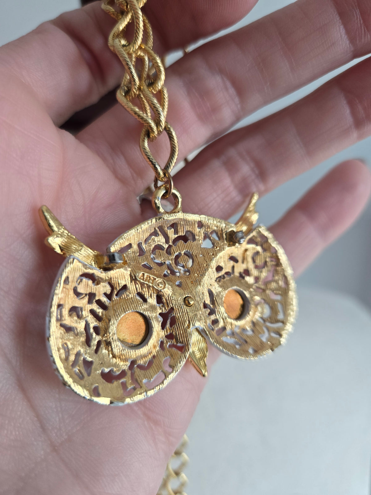 ART Signed Vintage Owl Necklace