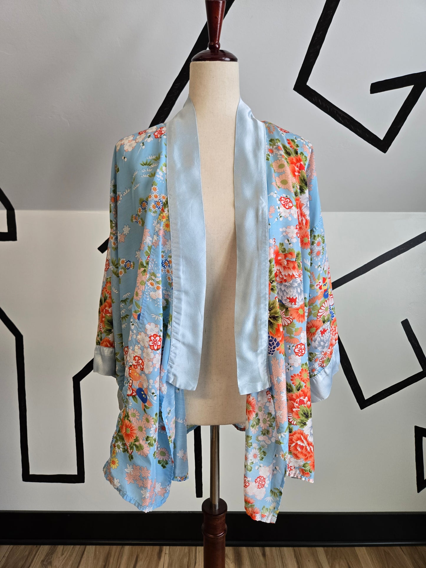 Authentic Blue Kimono Top with Belt - OS