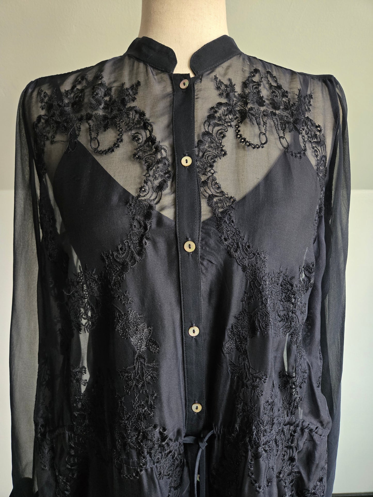 Bailey 44 Silk Black Sheer Embroidered Dress - S/M