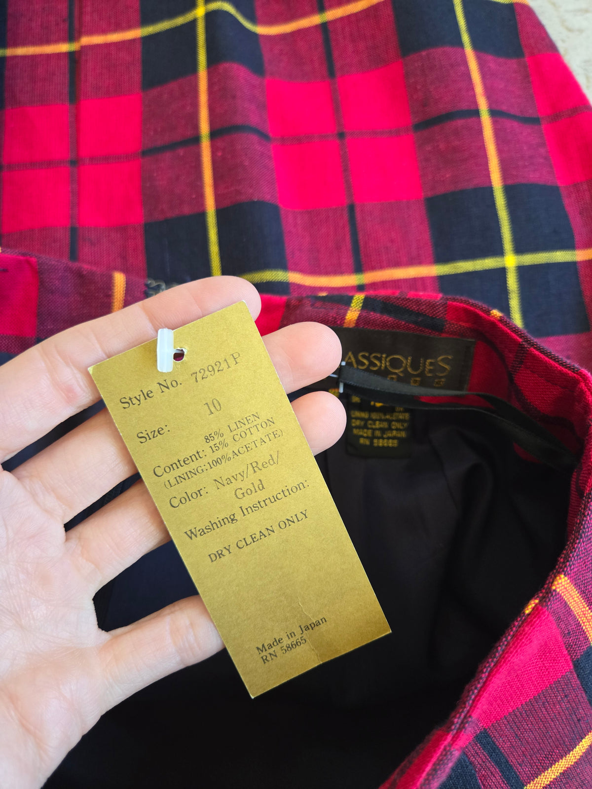 Deadstock Classiques Linen/Cotton Red Plaid Skirt Made in Japan - W28