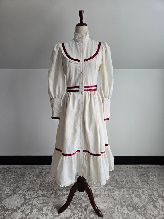 Vintage 1970s Cotton Prairie/Gunne Style Dress - small/medium