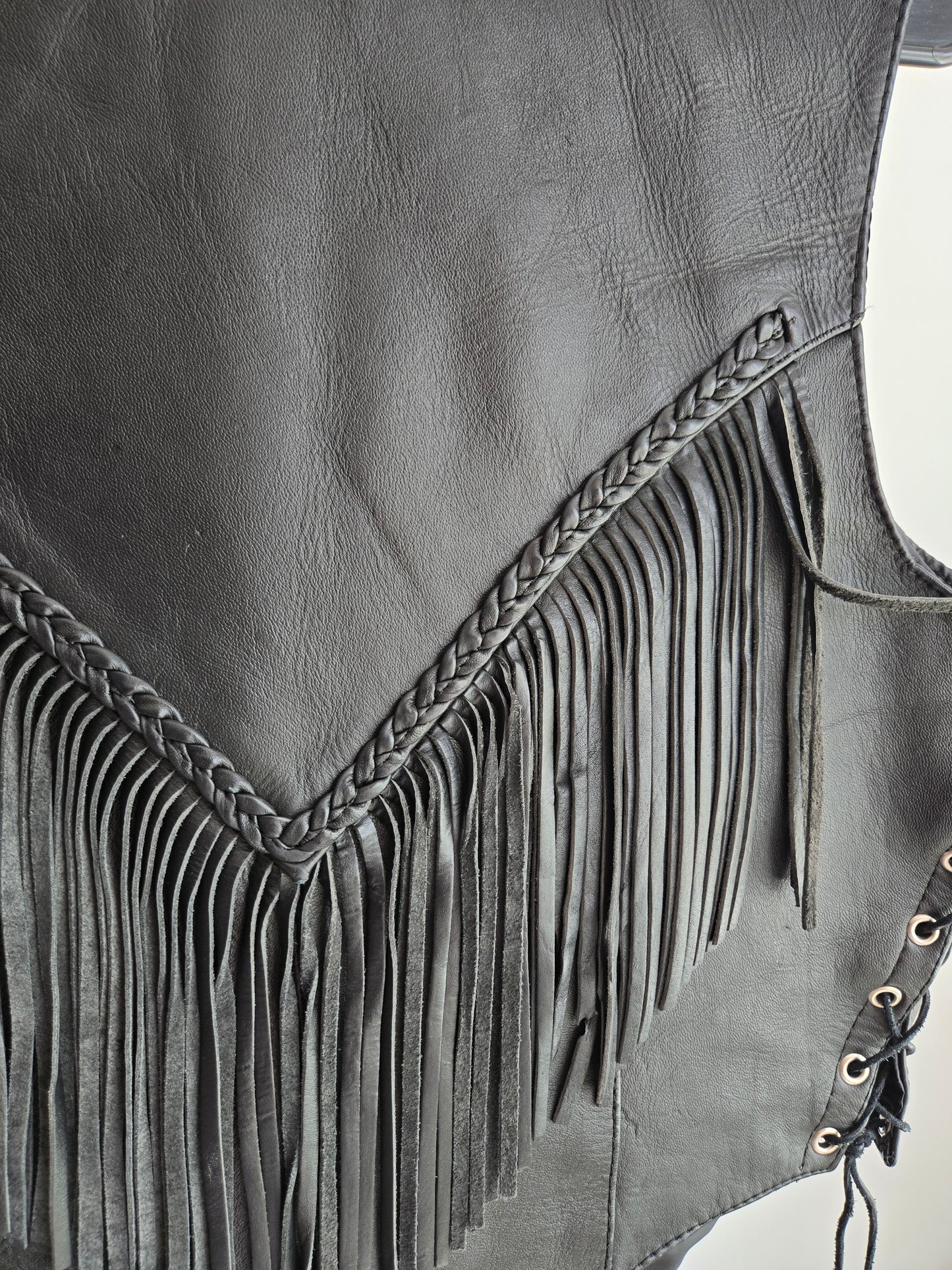 Zony Inc Black Genuine Leather Fringe Vest - XL
