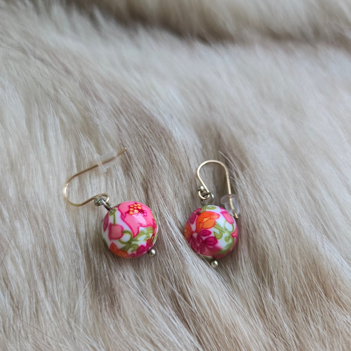 Floral Bead Drop Earrings - Pierced