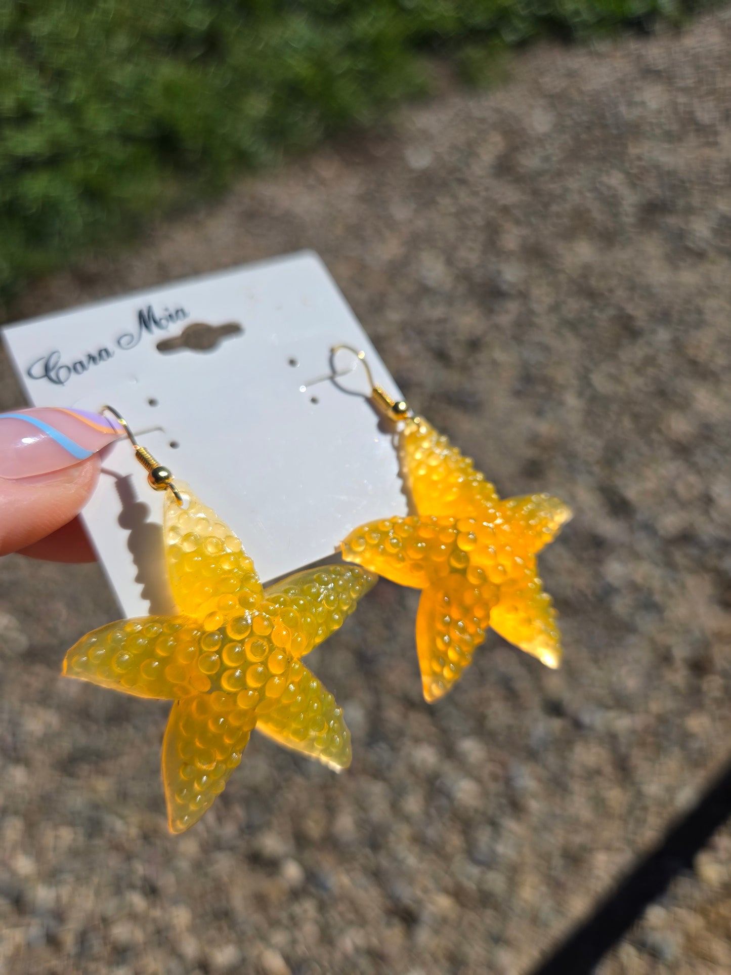 Deadstock Cara Mia Yellow Rubber Starfish Earrings - #1