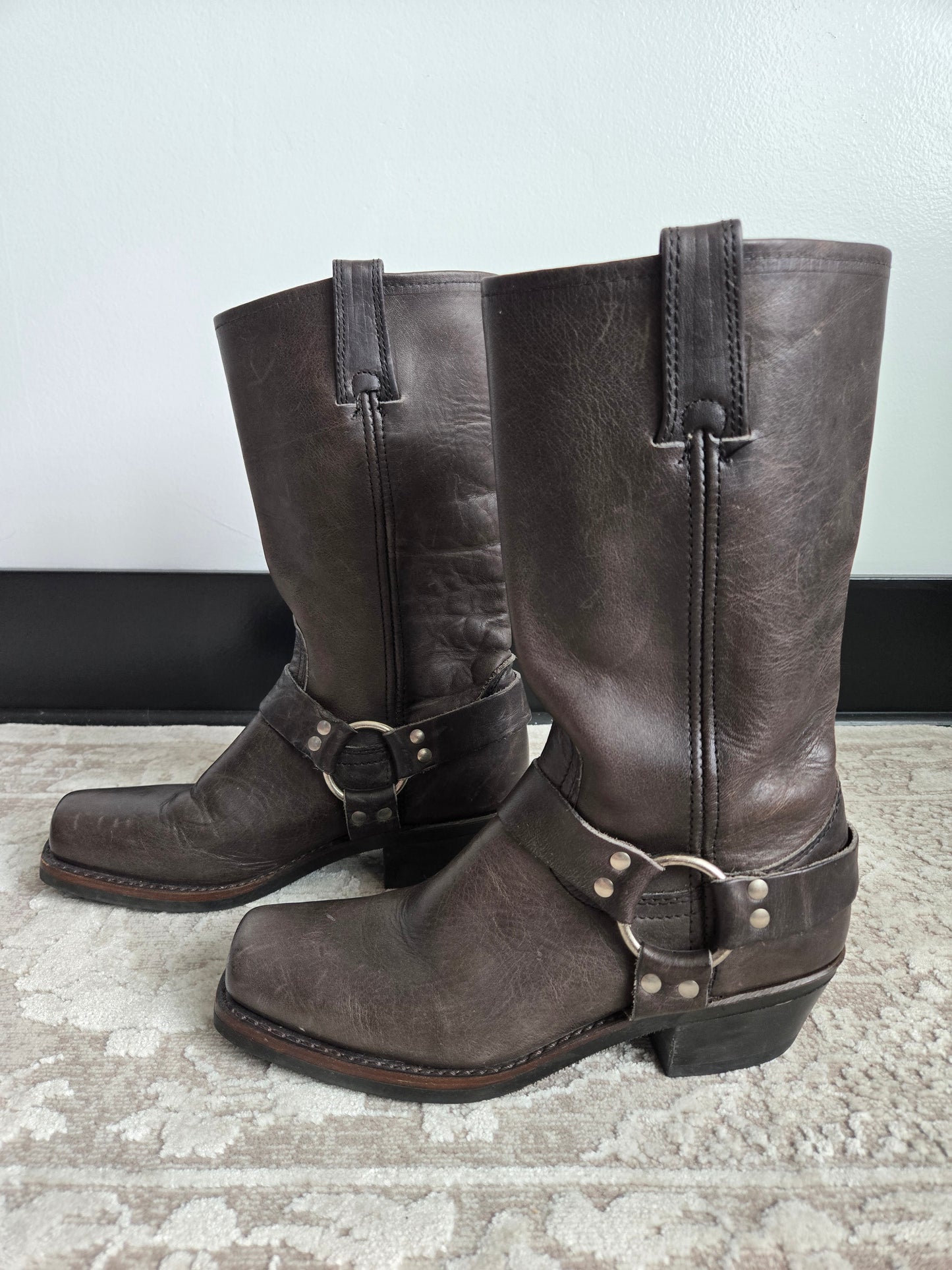 Frye Dark Brown Leather Harness Boots - Size 8.5 (womens)